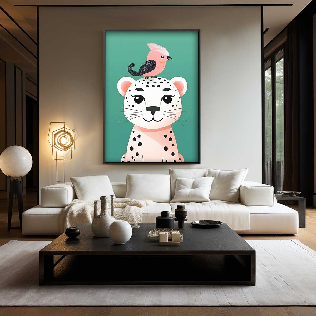 Vrolijke Vrienden Dierenschilderij Kunstwerk-canvas-dibond-plexiglas-wanddecoratie-WallArtistic