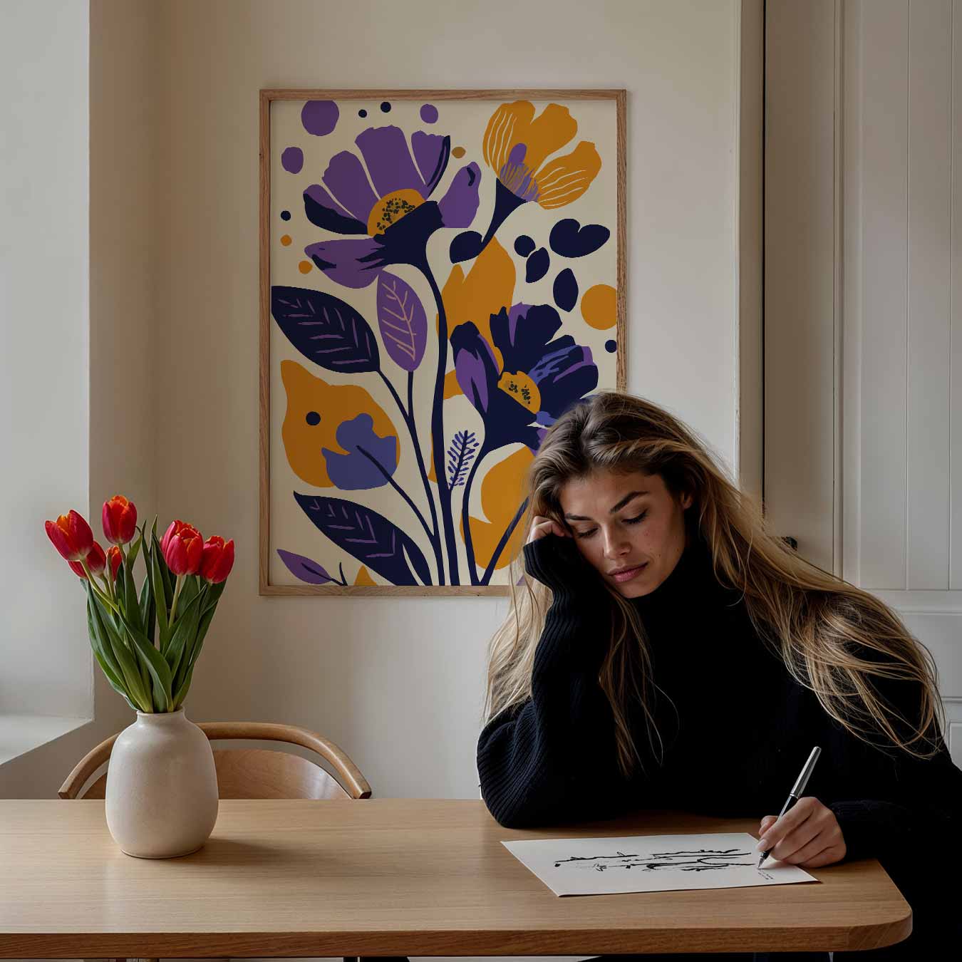 Bloemenpracht in Paars en Oranje Poster