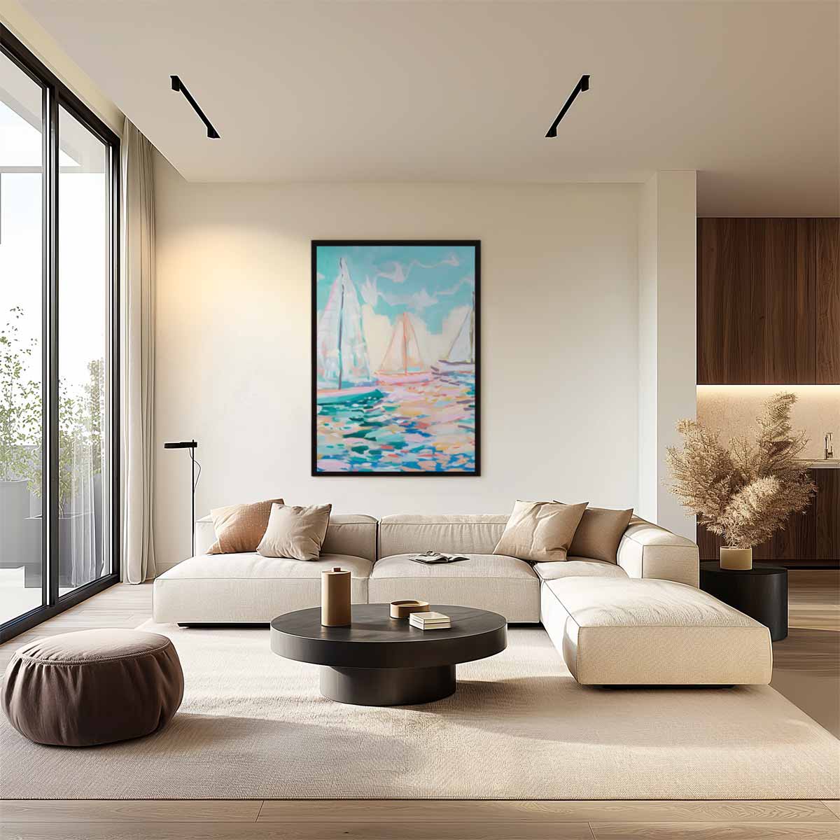 Zonnige Zeilboten op Zee Kunstwerk-canvas-dibond-plexiglas-wanddecoratie-WallArtistic