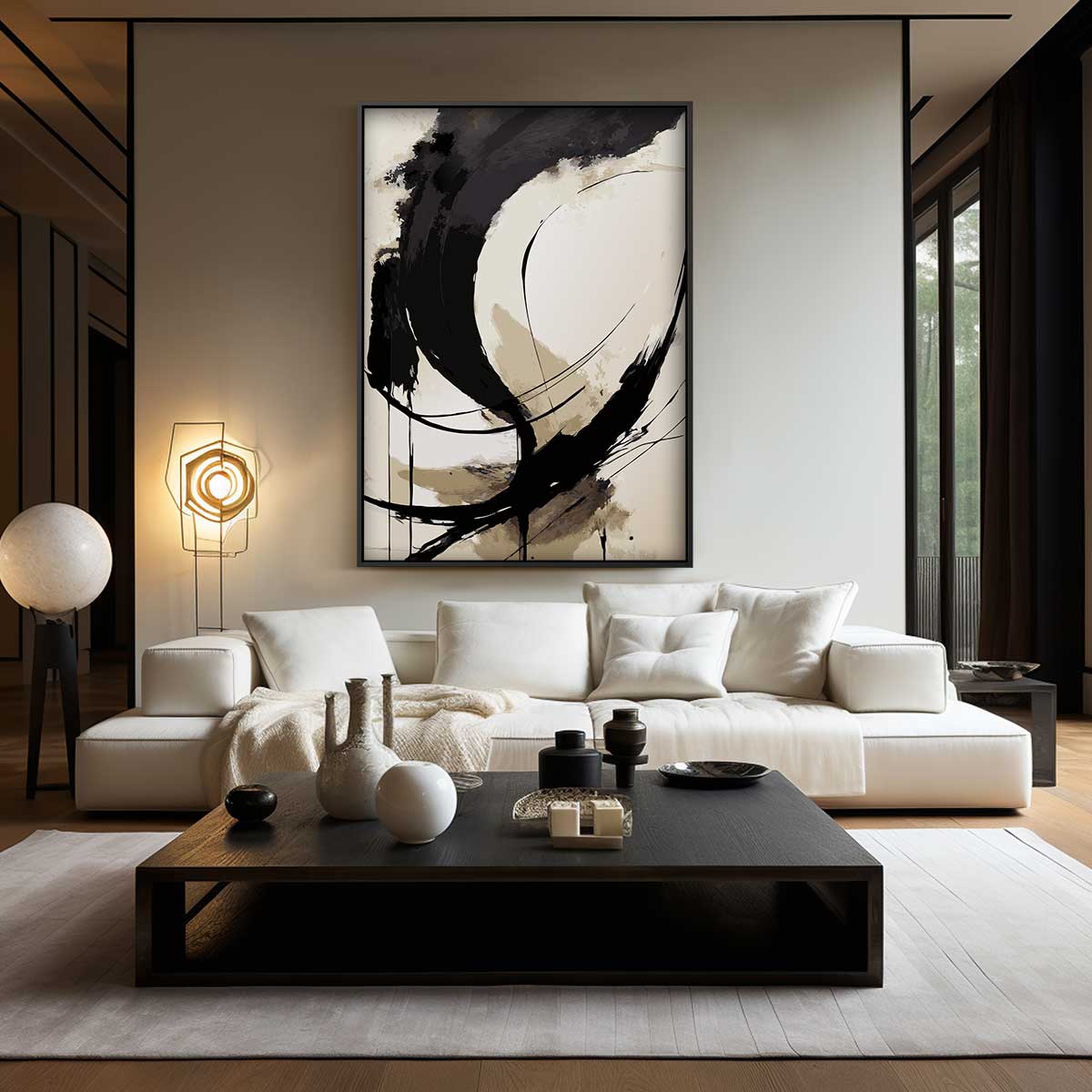 Abstracte Zwarte Kalligrafie Kunstwerk-canvas-dibond-plexiglas-wanddecoratie-WallArtistic