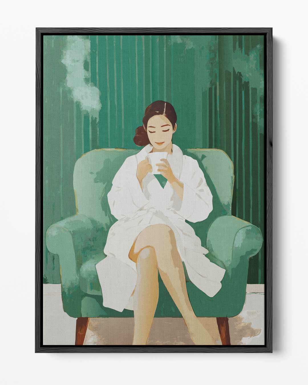 Ontspannen Moment Vrouw Met Koffiekop Kunstwerk-canvas-dibond-plexiglas-wanddecoratie-WallArtistic