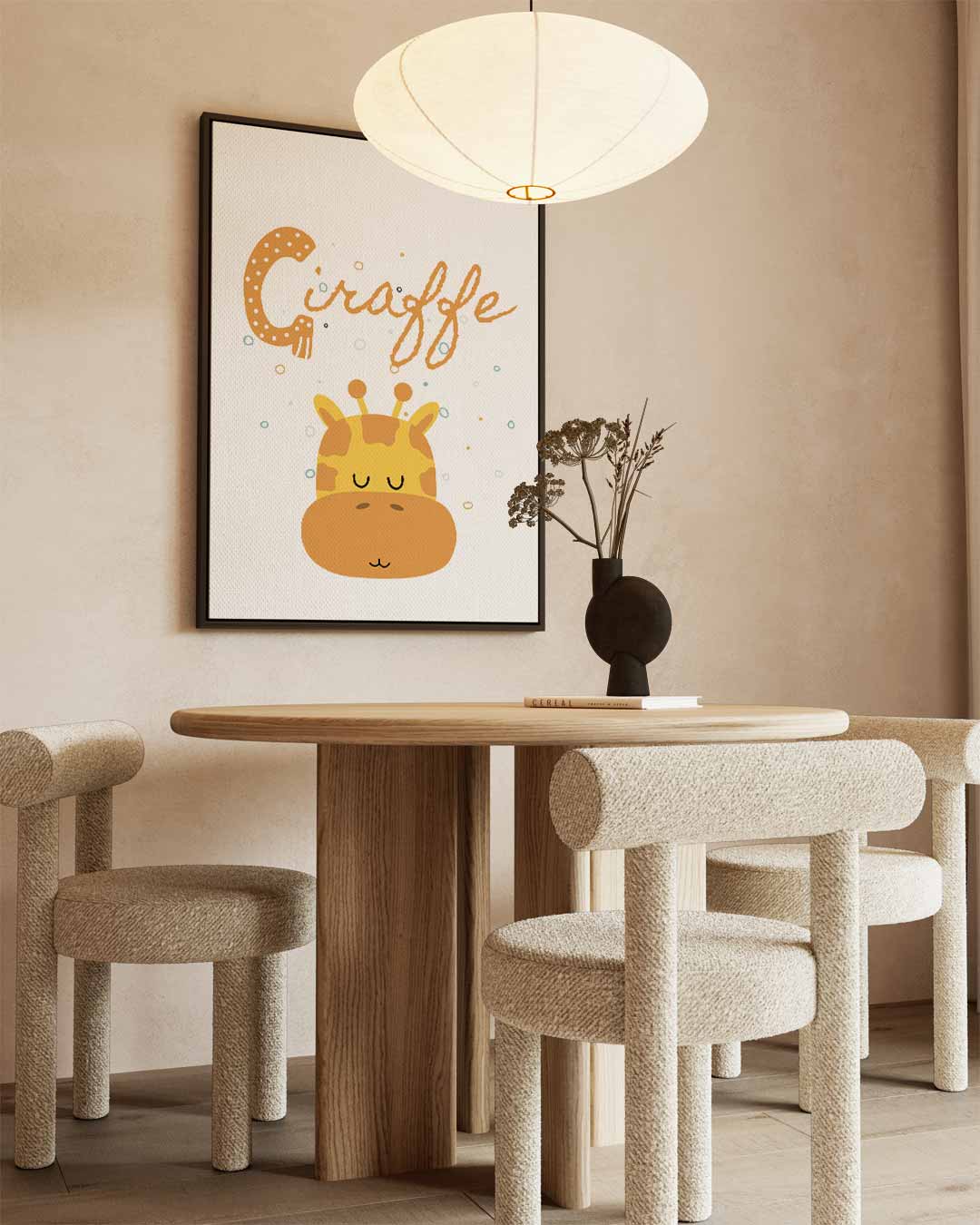 Dromerige Giraffe Illustratie Kunstwerk-canvas-dibond-plexiglas-wanddecoratie-WallArtistic