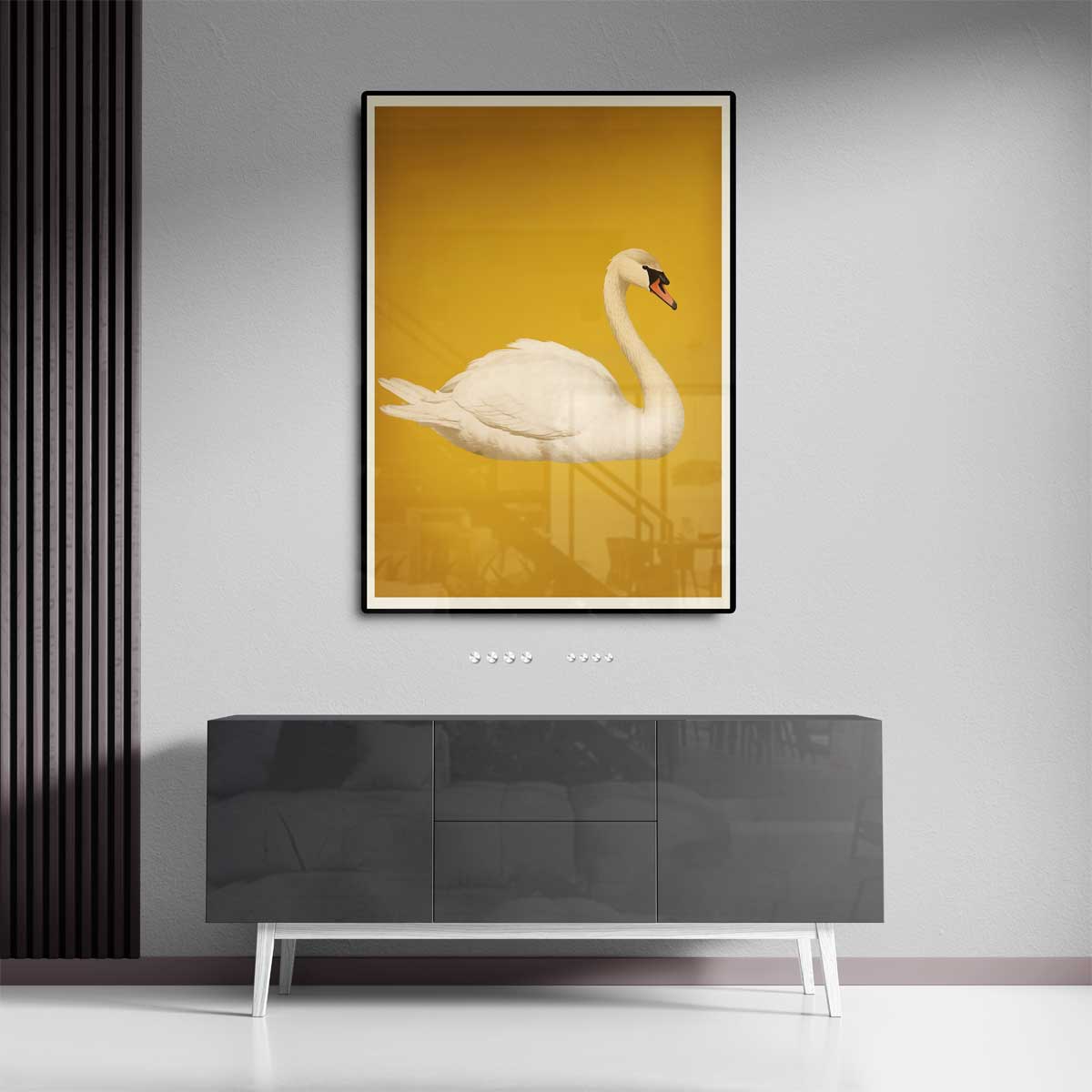 Sierlijke Zwaan op Gouden Achtergrond Kunstwerk-canvas-dibond-plexiglas-wanddecoratie-WallArtistic