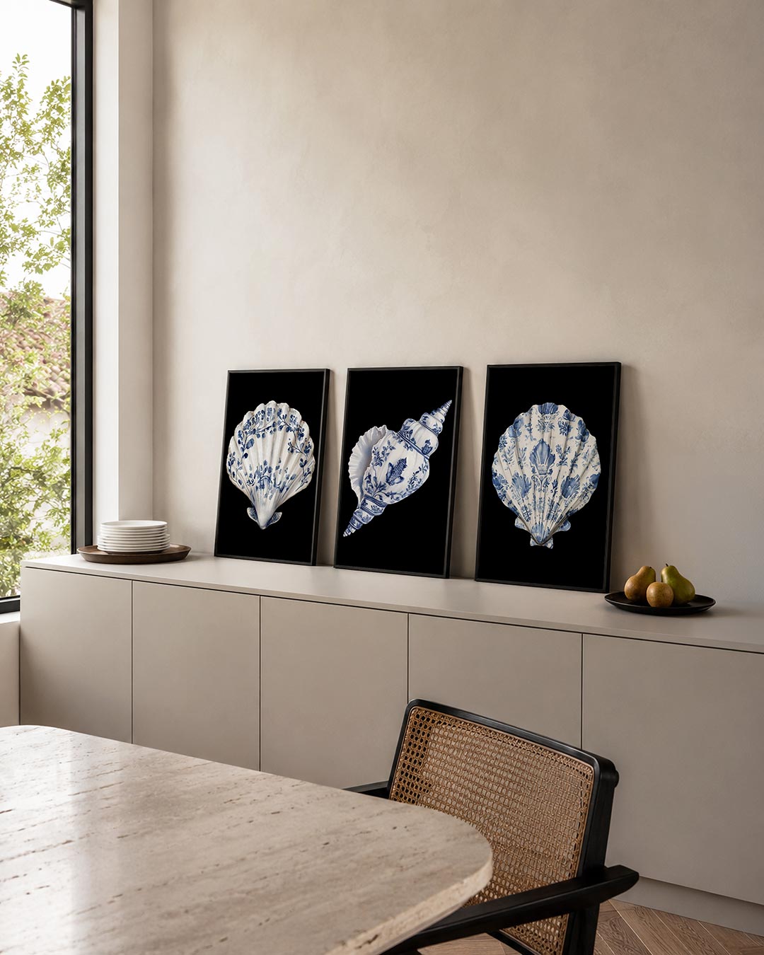 Schelpenpatroon blauw Posterset