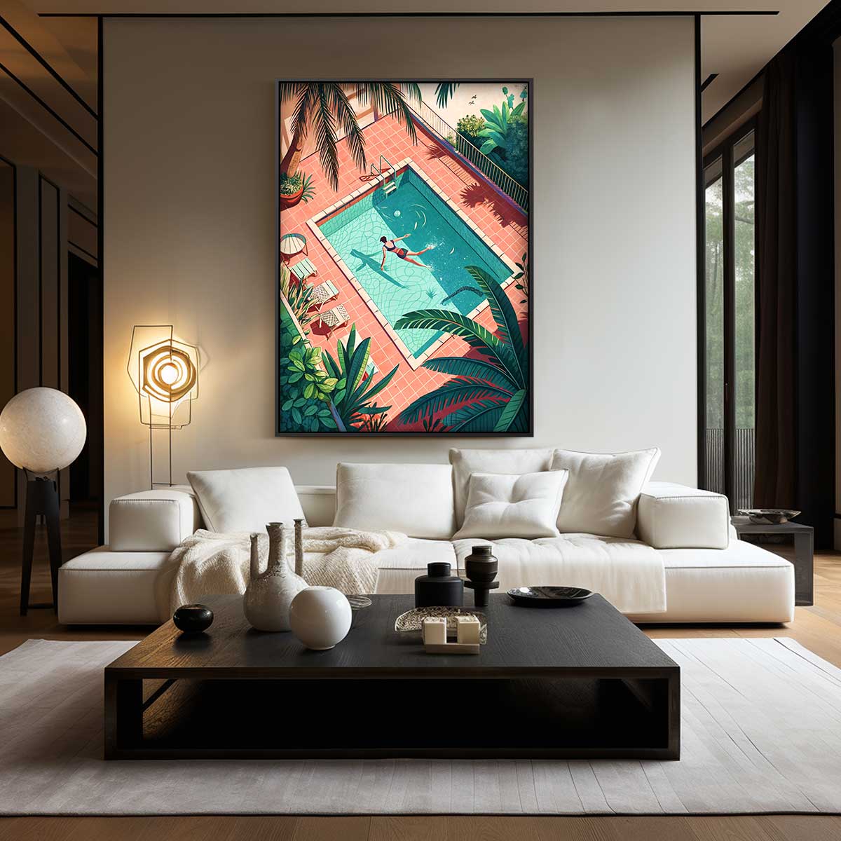 Zwemmen Onder de Palmen Kunstwerk-canvas-dibond-plexiglas-wanddecoratie-WallArtistic