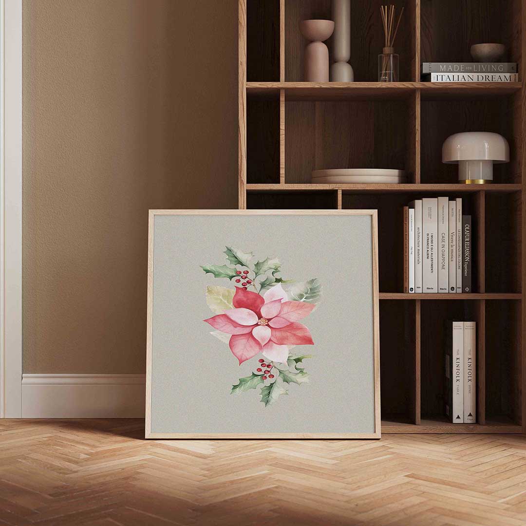 Kerstbloem en hulst Poster