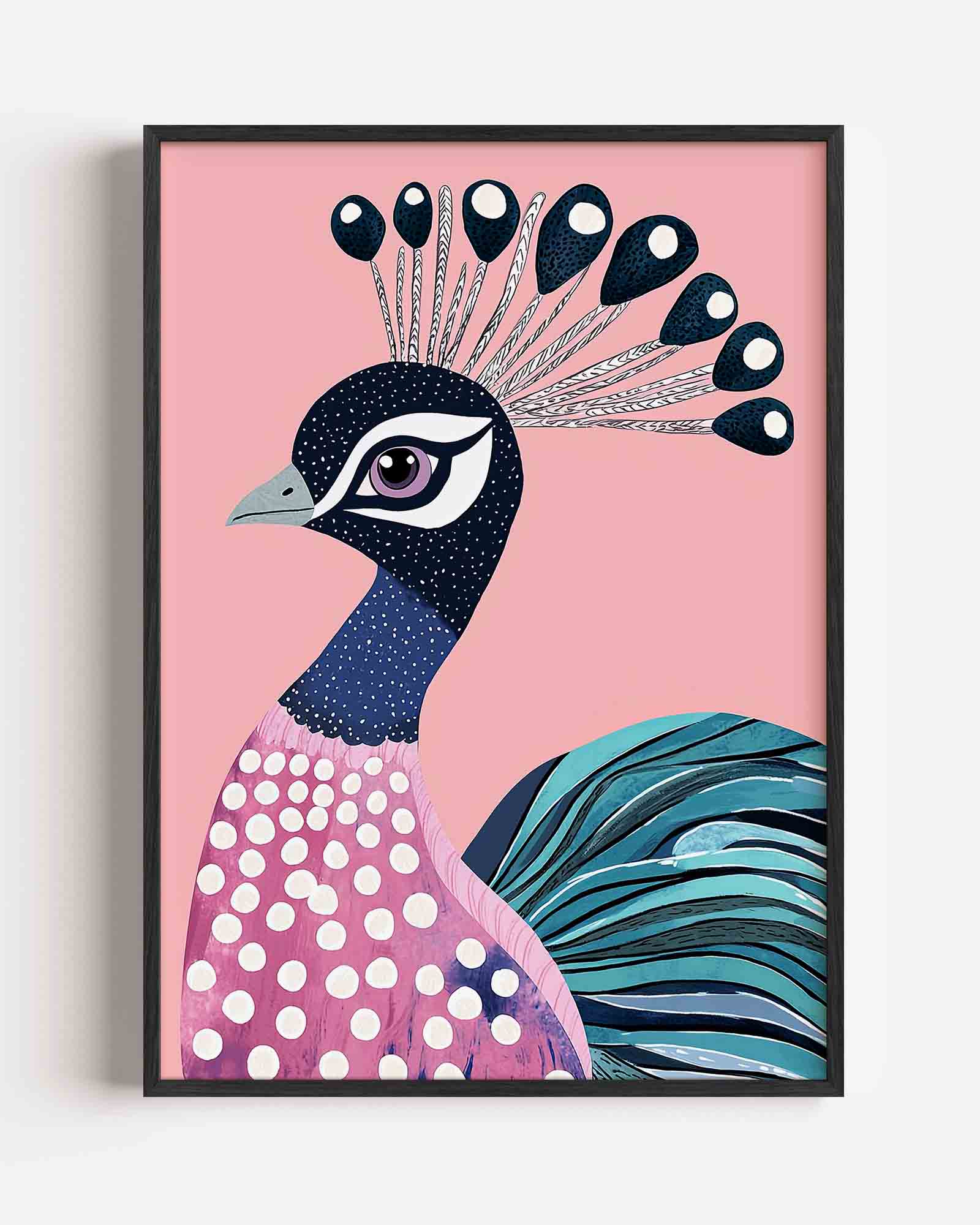 Pauw met roze achtergrond Poster