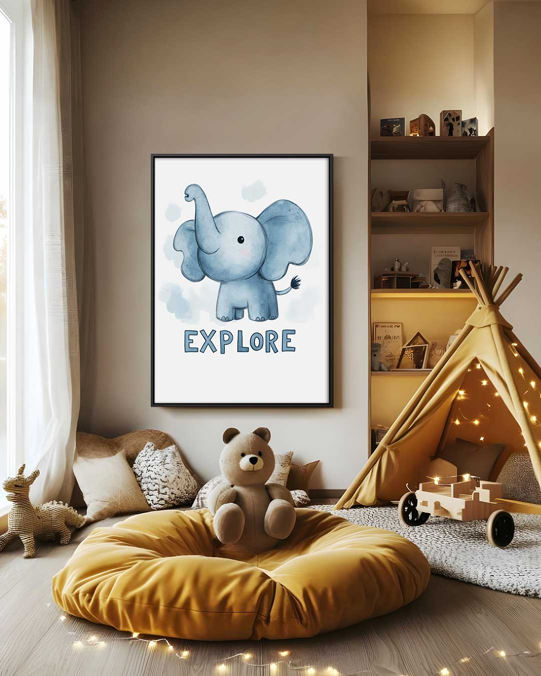 Dromerige Olifant Avontuur Kunstwerk-canvas-dibond-plexiglas-wanddecoratie-WallArtistic