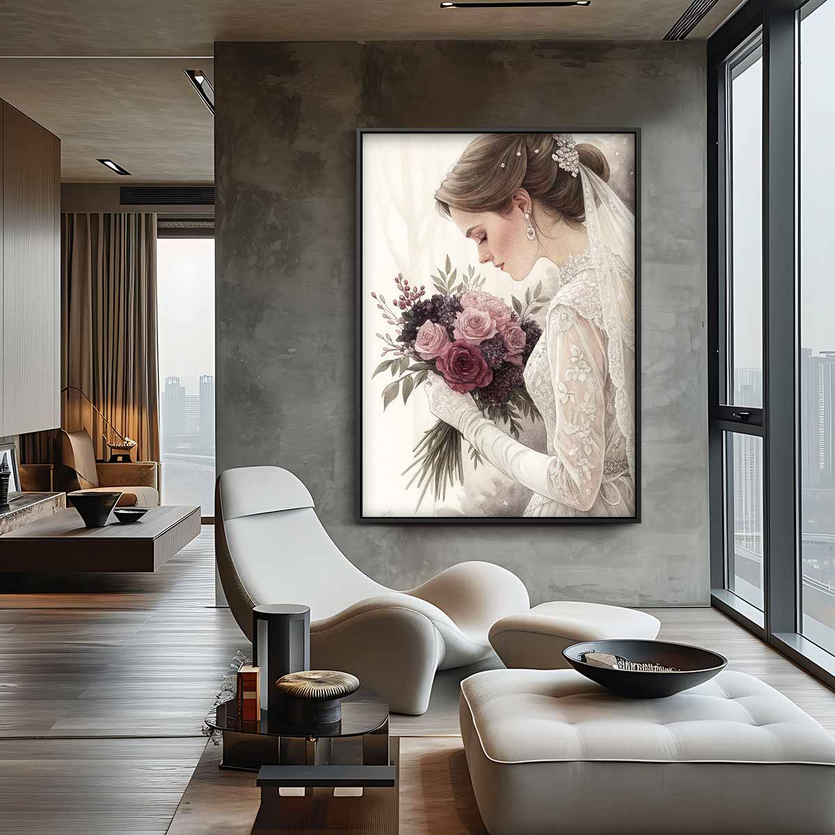 Romantisch Bruidsportret Kunstwerk-canvas-dibond-plexiglas-wanddecoratie-WallArtistic