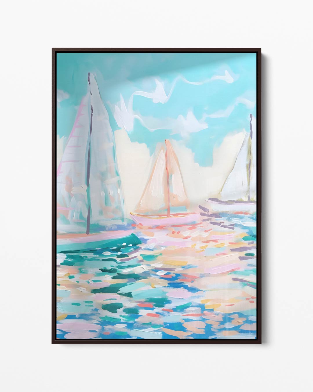 Zonnige Zeilboten op Zee Kunstwerk-canvas-dibond-plexiglas-wanddecoratie-WallArtistic