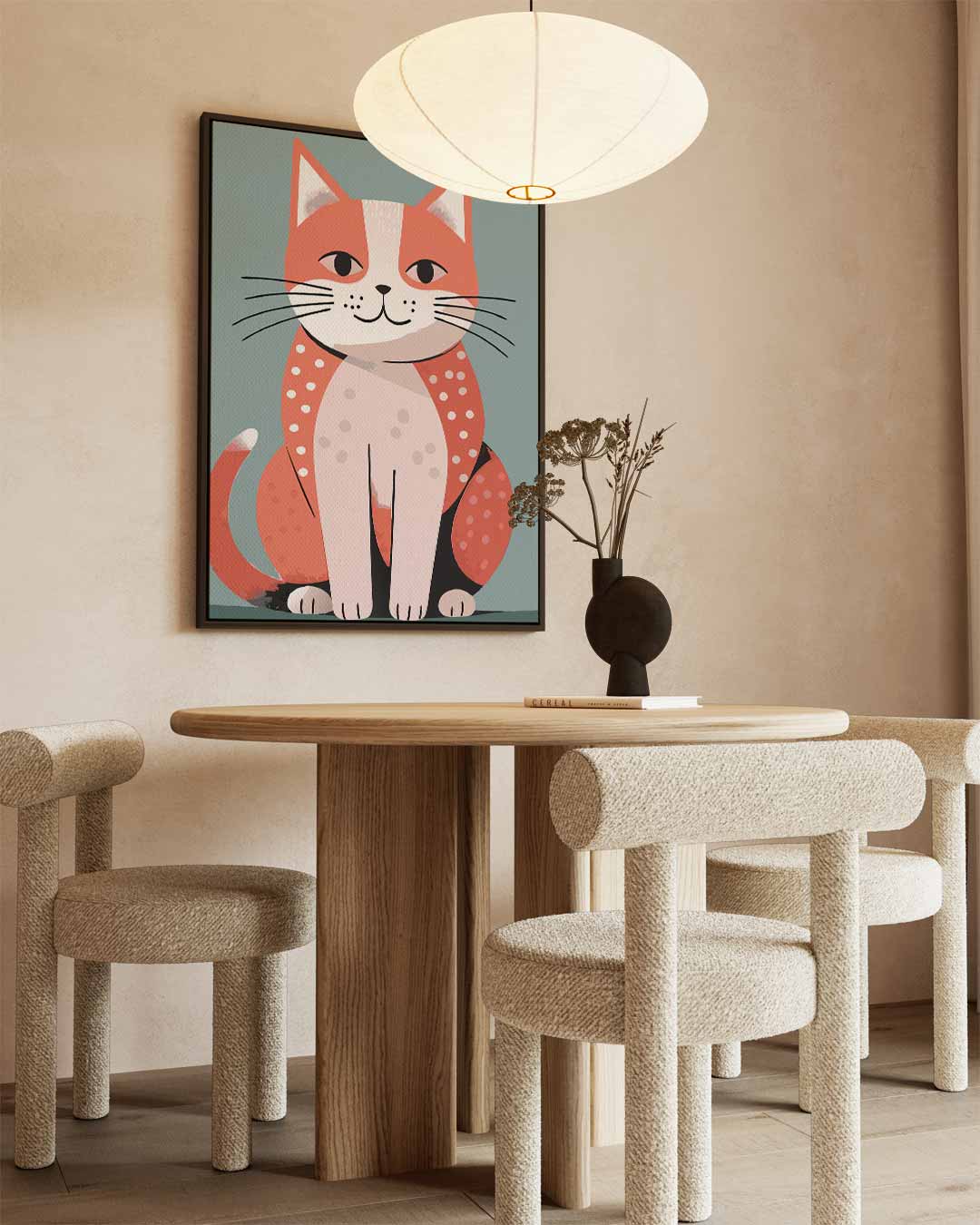 Vrolijke Kat Illustratie Kunstwerk-canvas-dibond-plexiglas-wanddecoratie-WallArtistic