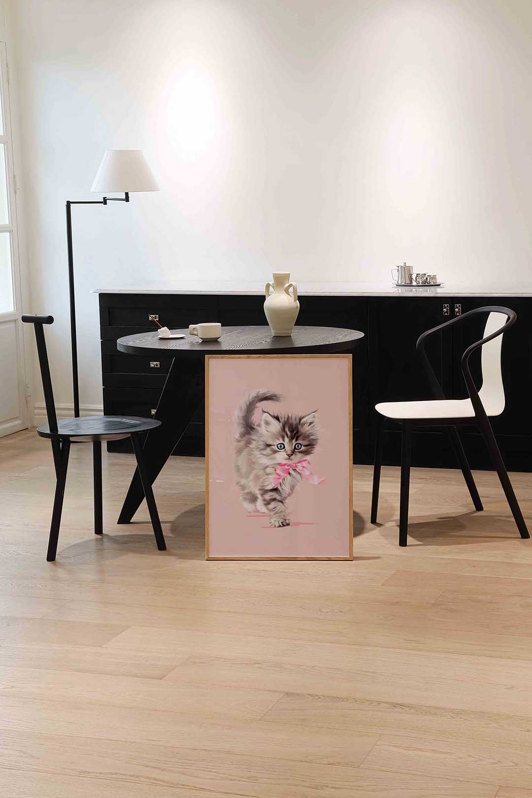 Kitten met roze strik Poster