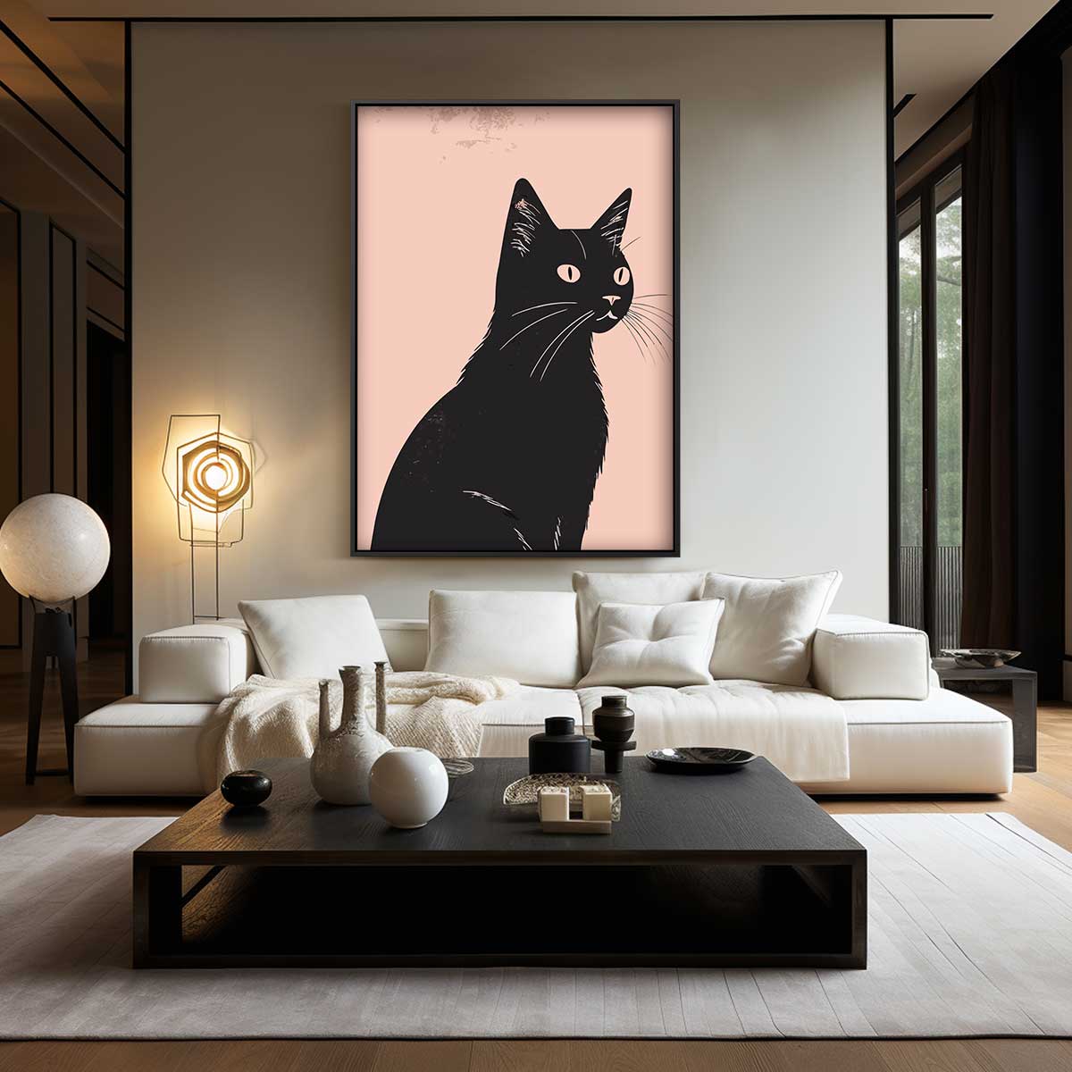 Stijlvolle Zwarte Kat Illustratie Kunstwerk-canvas-dibond-plexiglas-wanddecoratie-WallArtistic
