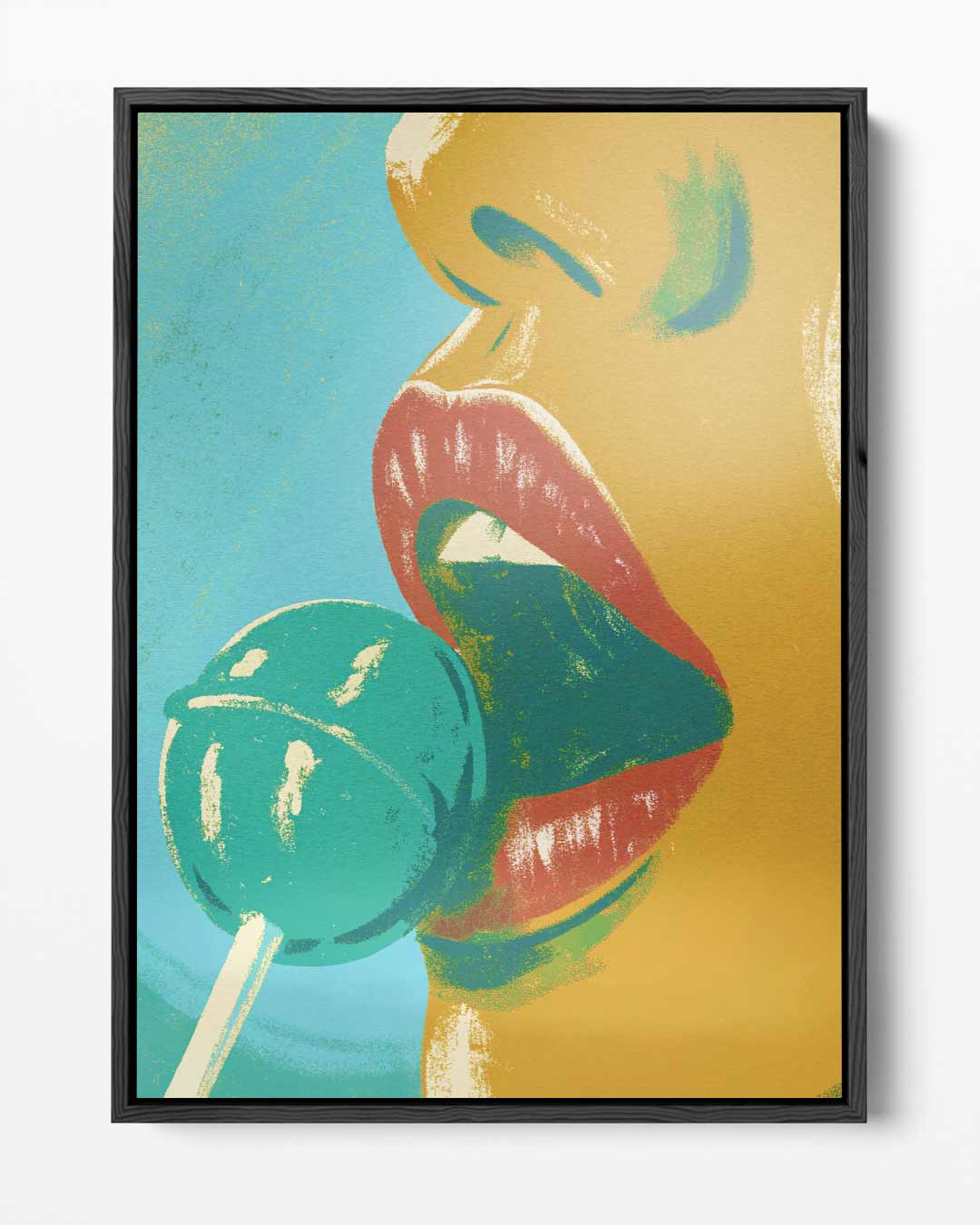Verleidelijke Lippen met Lolly Kunstwerk-canvas-dibond-plexiglas-wanddecoratie-WallArtistic