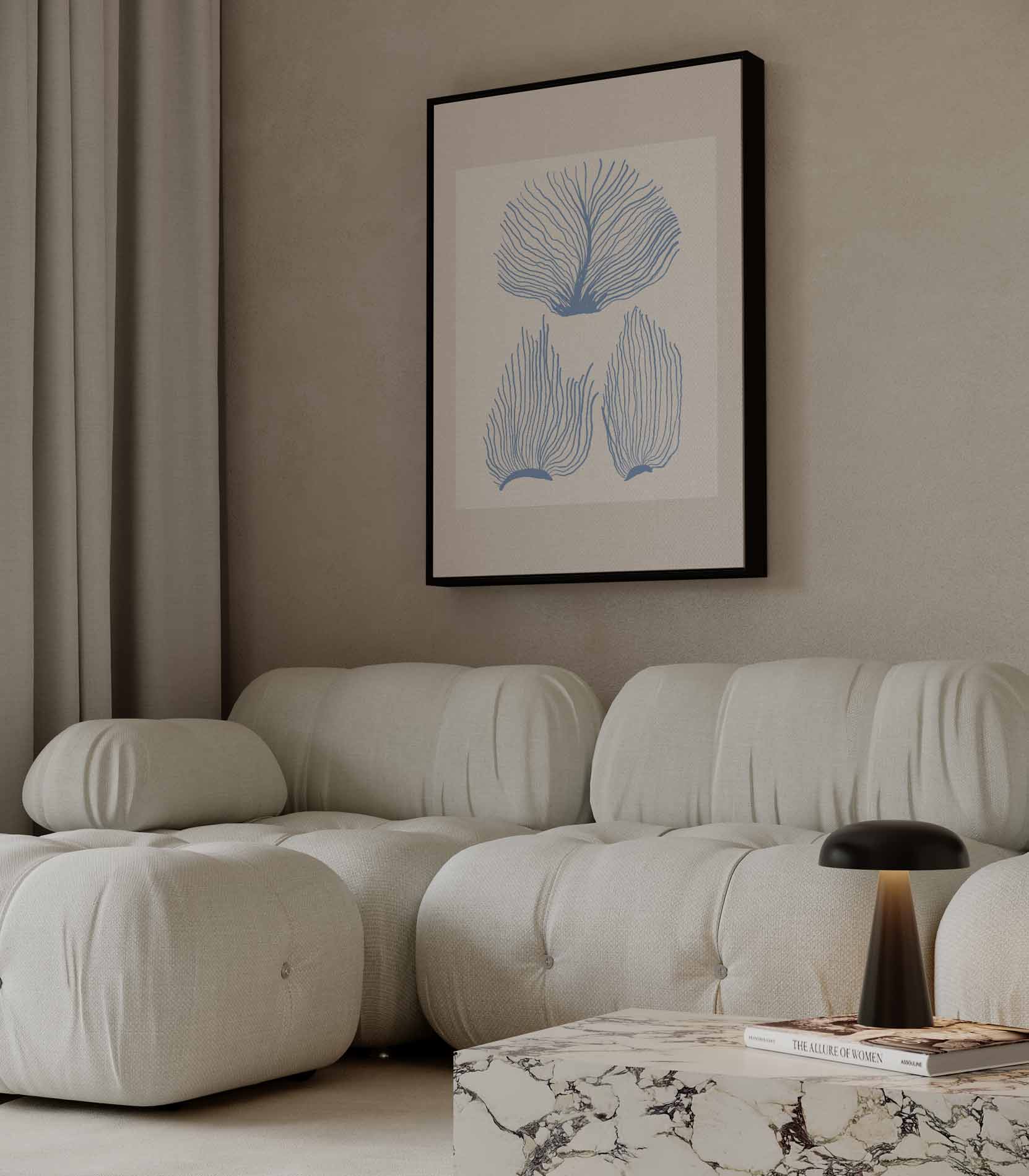 Blauwe Zeeplanten Illustratie Kunstwerk-canvas-dibond-plexiglas-wanddecoratie-WallArtistic