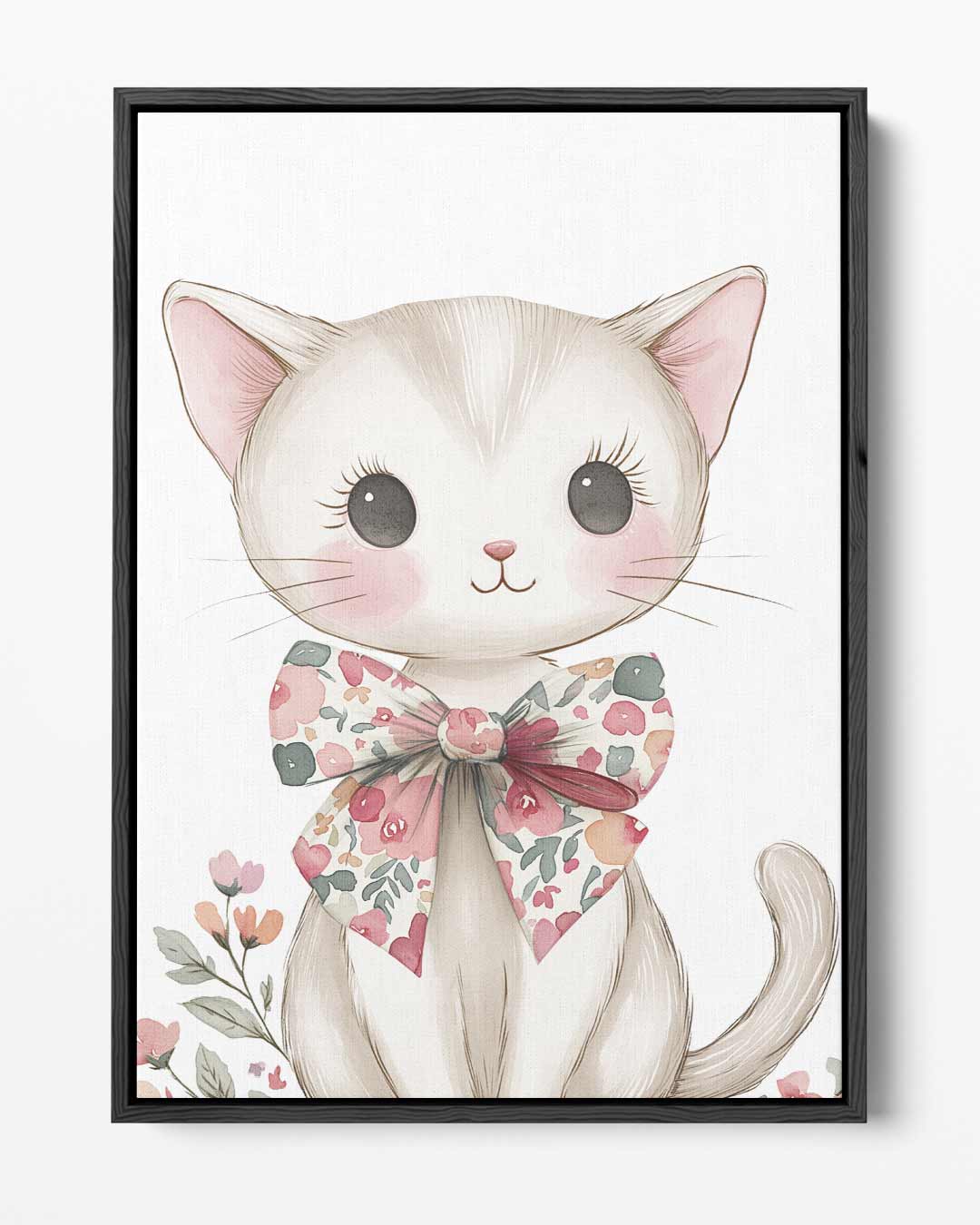 Schattige Kat met Bloemenstrik Kunstwerk-canvas-dibond-plexiglas-wanddecoratie-WallArtistic