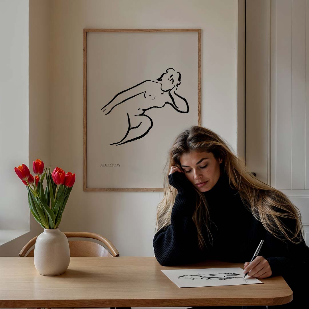 Elegante Vrouwelijke Lijntekening Poster-WallArtistic