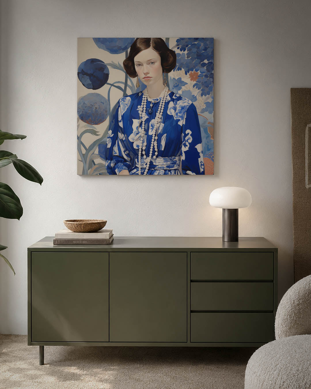 Vrouwelijk portret bloemen Kunstwerk
