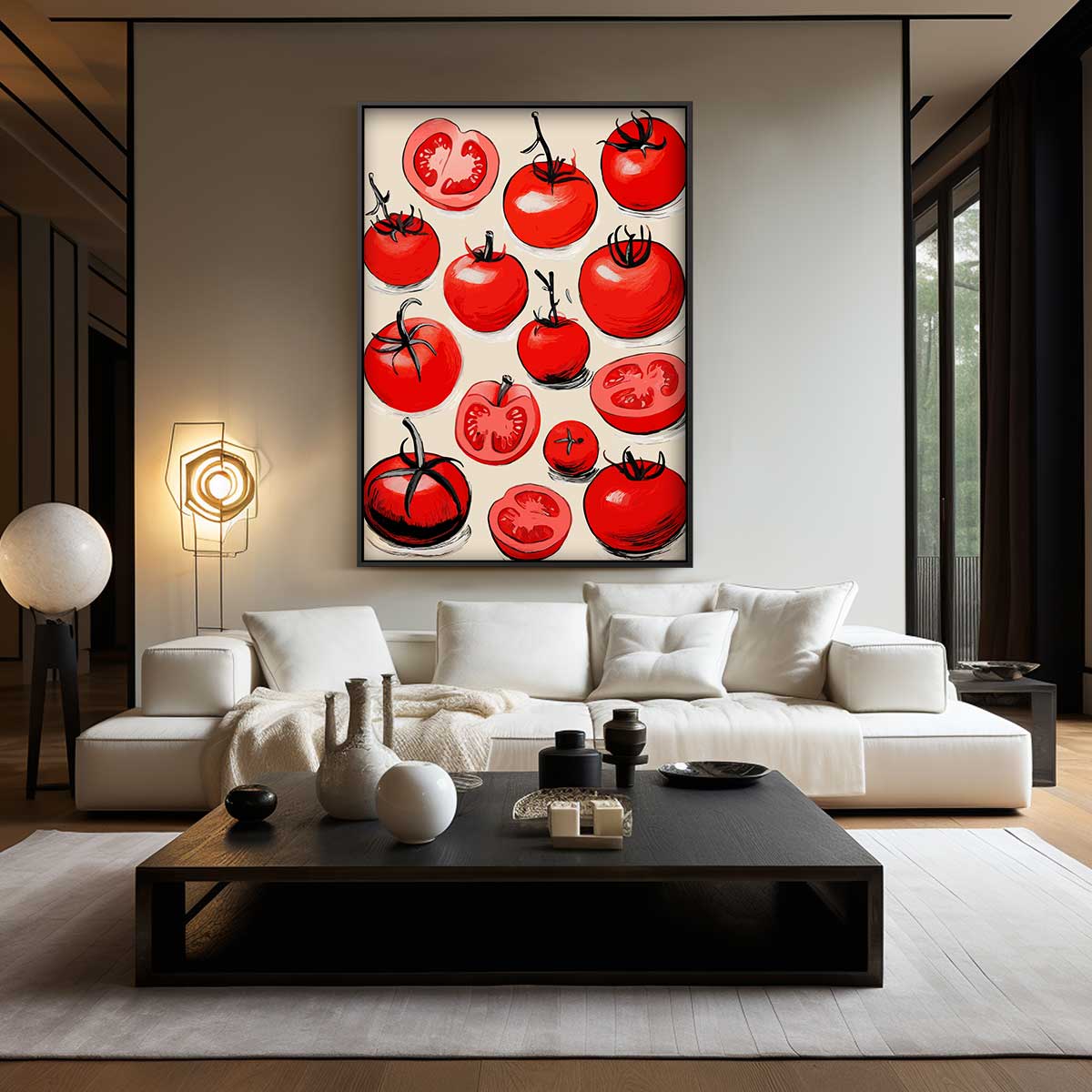 Speelse Tomaten Illustratie Kunstwerk-canvas-dibond-plexiglas-wanddecoratie-WallArtistic