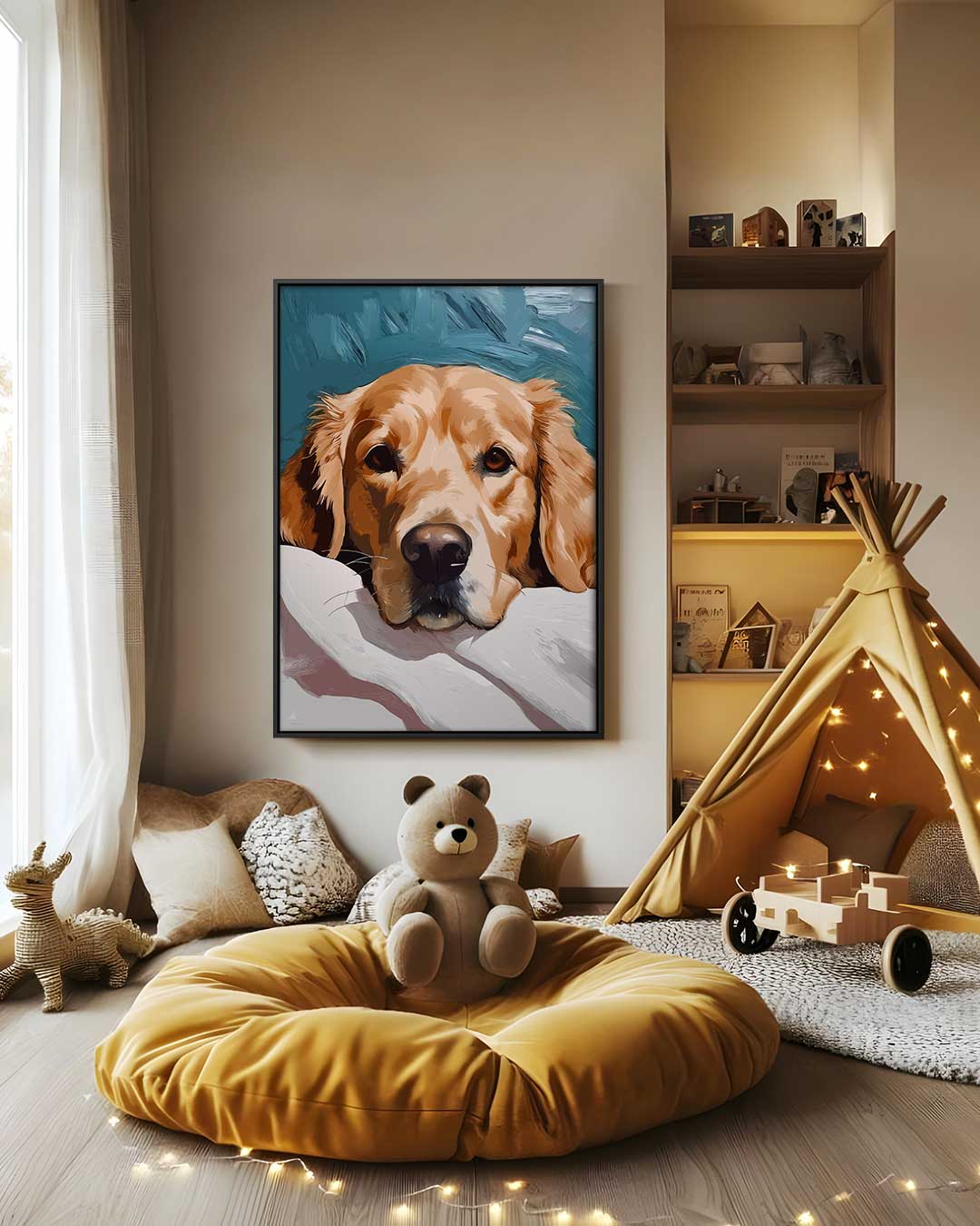 Schattige Hond aan het Chillen Kunstwerk-canvas-dibond-plexiglas-wanddecoratie-WallArtistic