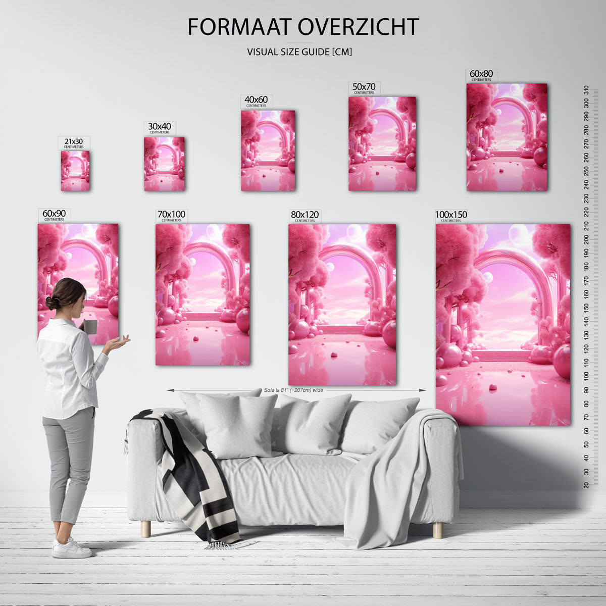Roze landschap met bogen Poster