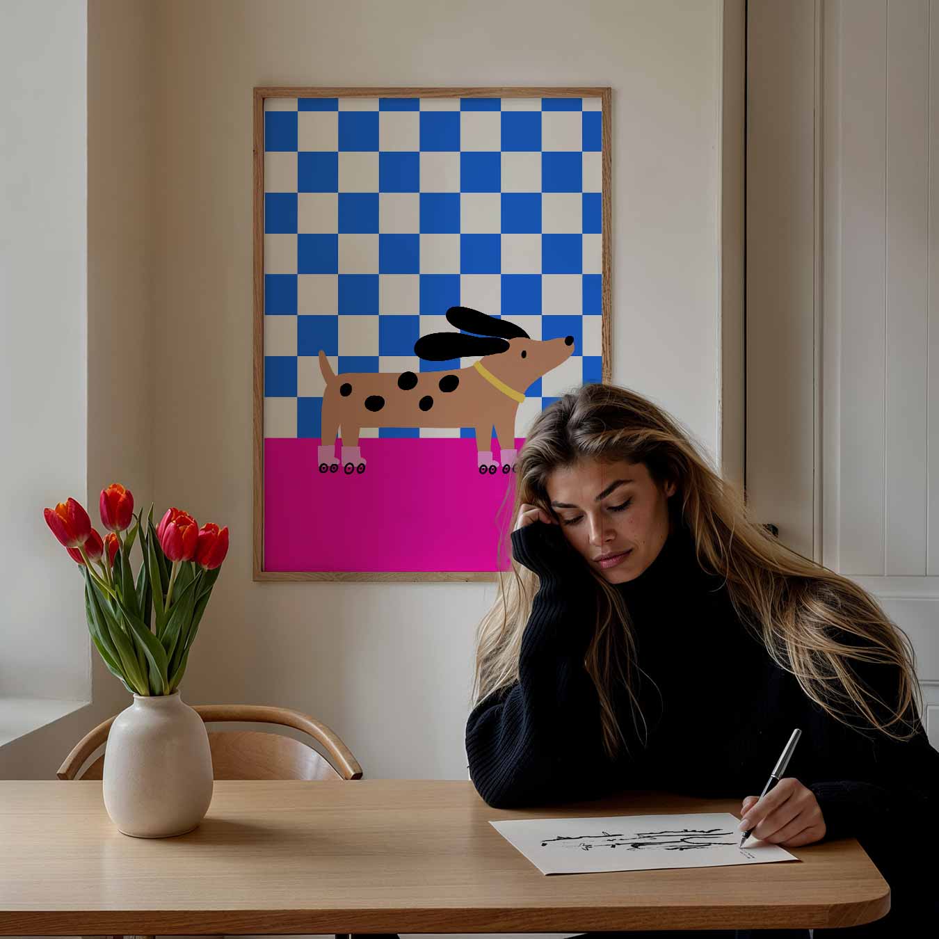 Trendy Dashond op Skates Poster