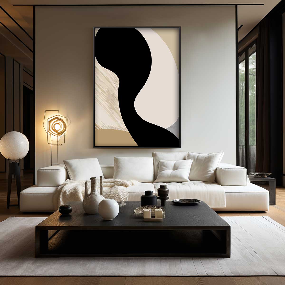 Abstracte Vormen in Beige Kunstwerk-canvas-dibond-plexiglas-wanddecoratie-WallArtistic