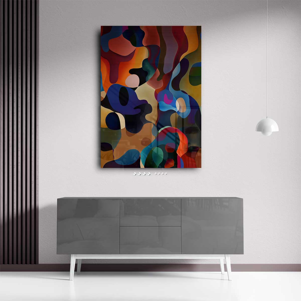 Kleurrijke Dans van Abstracte Vormen Kunstwerk-canvas-dibond-plexiglas-wanddecoratie-WallArtistic
