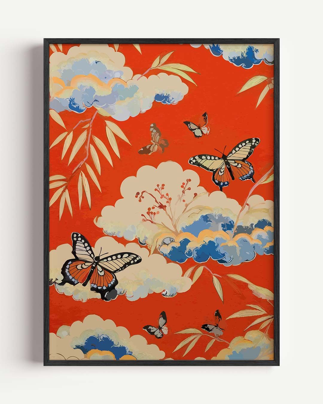 Vlinders en Wolken Op Rode Poster