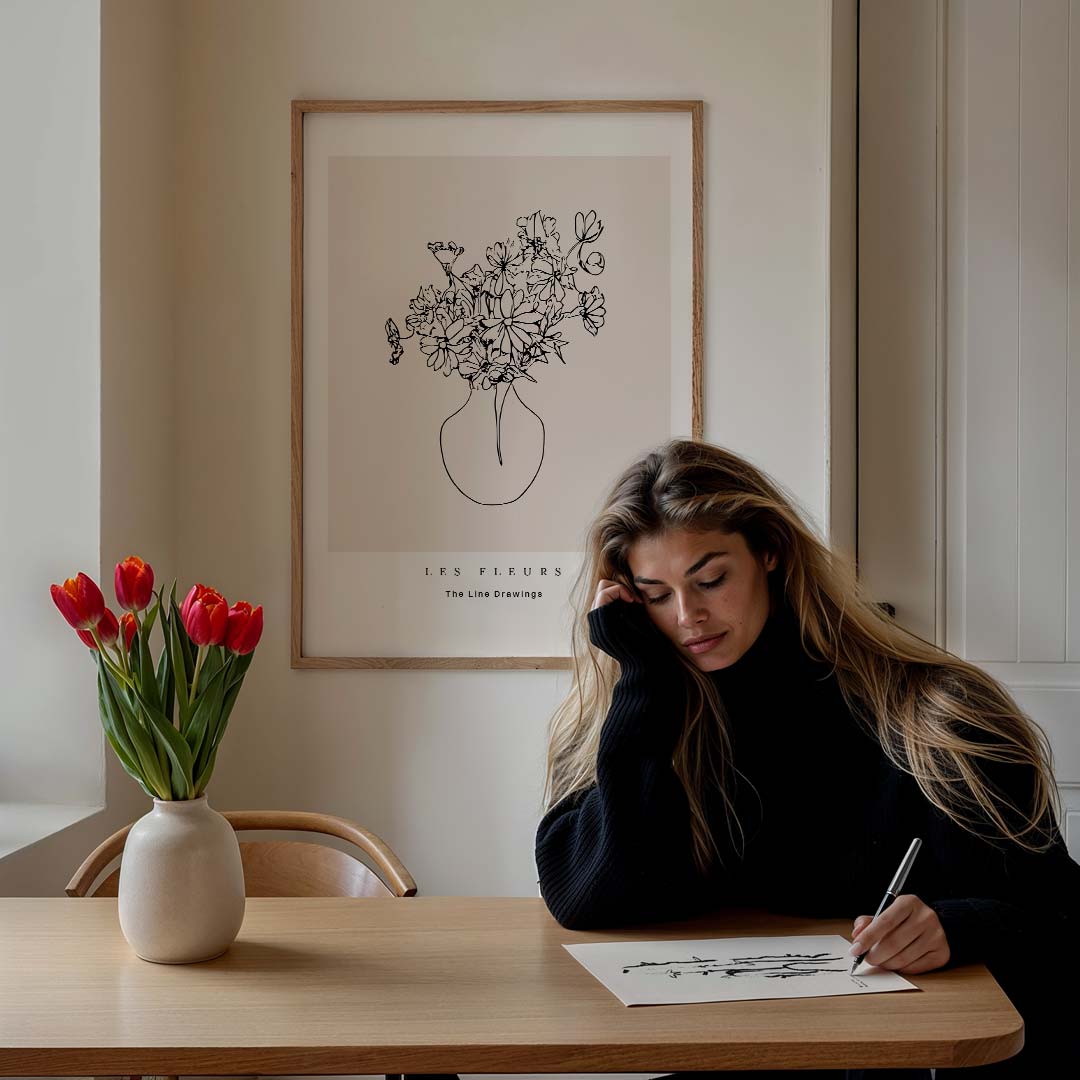 Elegante Bloemenlijntekening Poster-WallArtistic