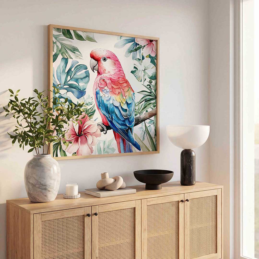 Papegaai en bloemen Poster