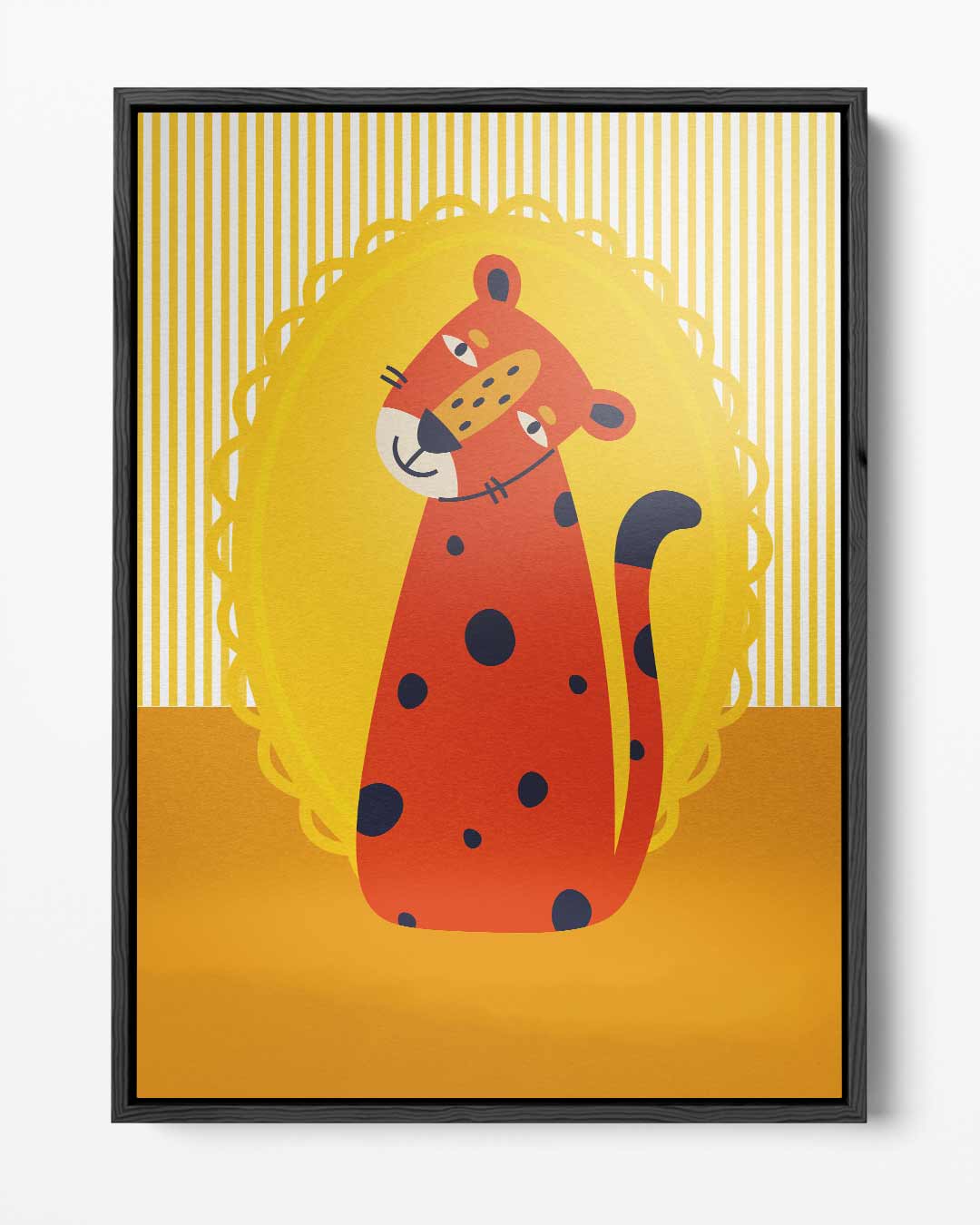 Vrolijke Cheetah op Geel Kunstwerk-canvas-dibond-plexiglas-wanddecoratie-WallArtistic