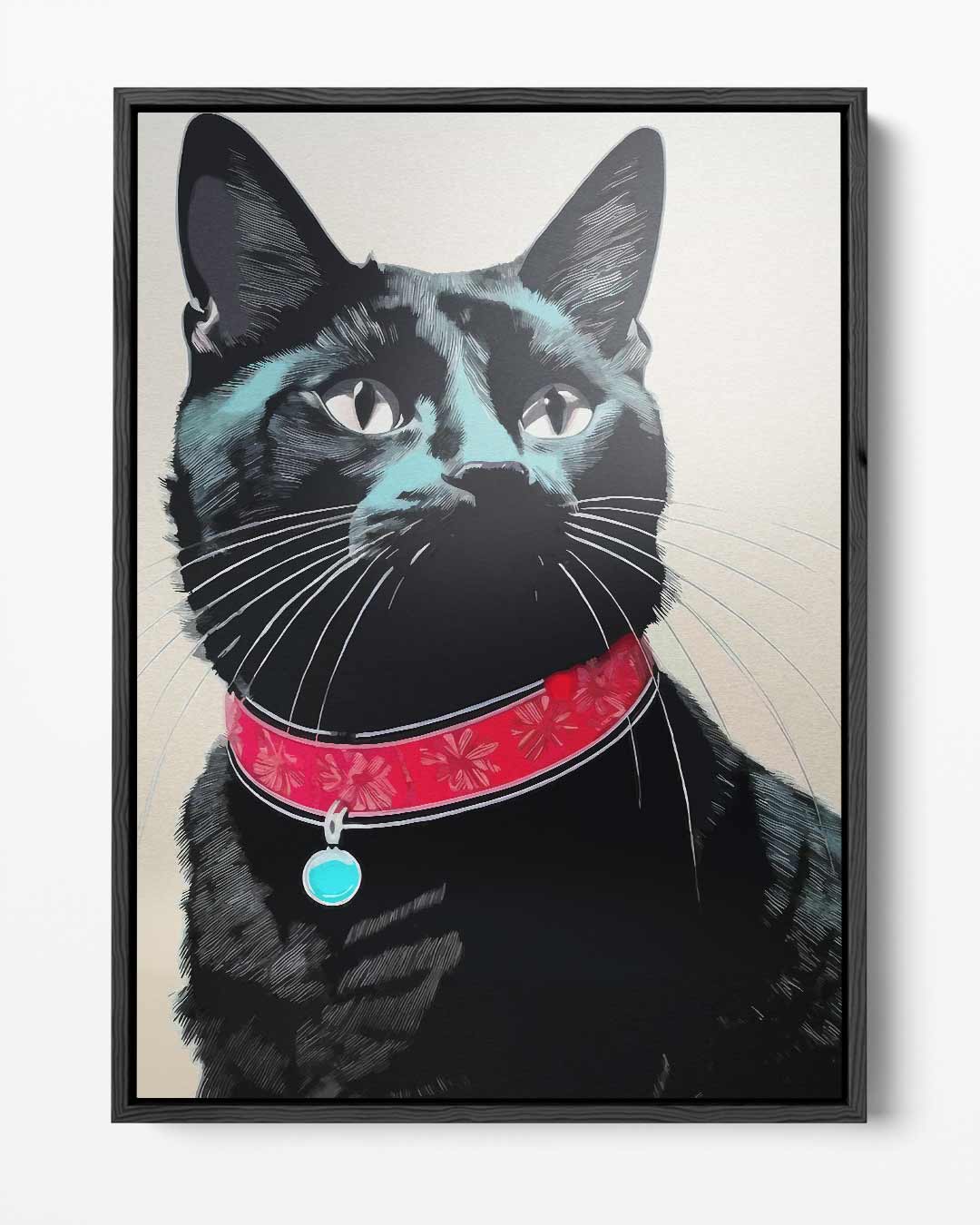 Prachtige Kat in Zwart Portret Kunstwerk-canvas-dibond-plexiglas-wanddecoratie-WallArtistic