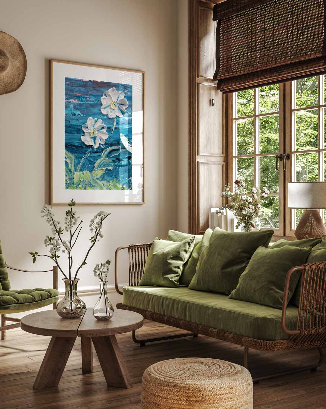 Bloemenpracht in Blauwe Penselen Poster