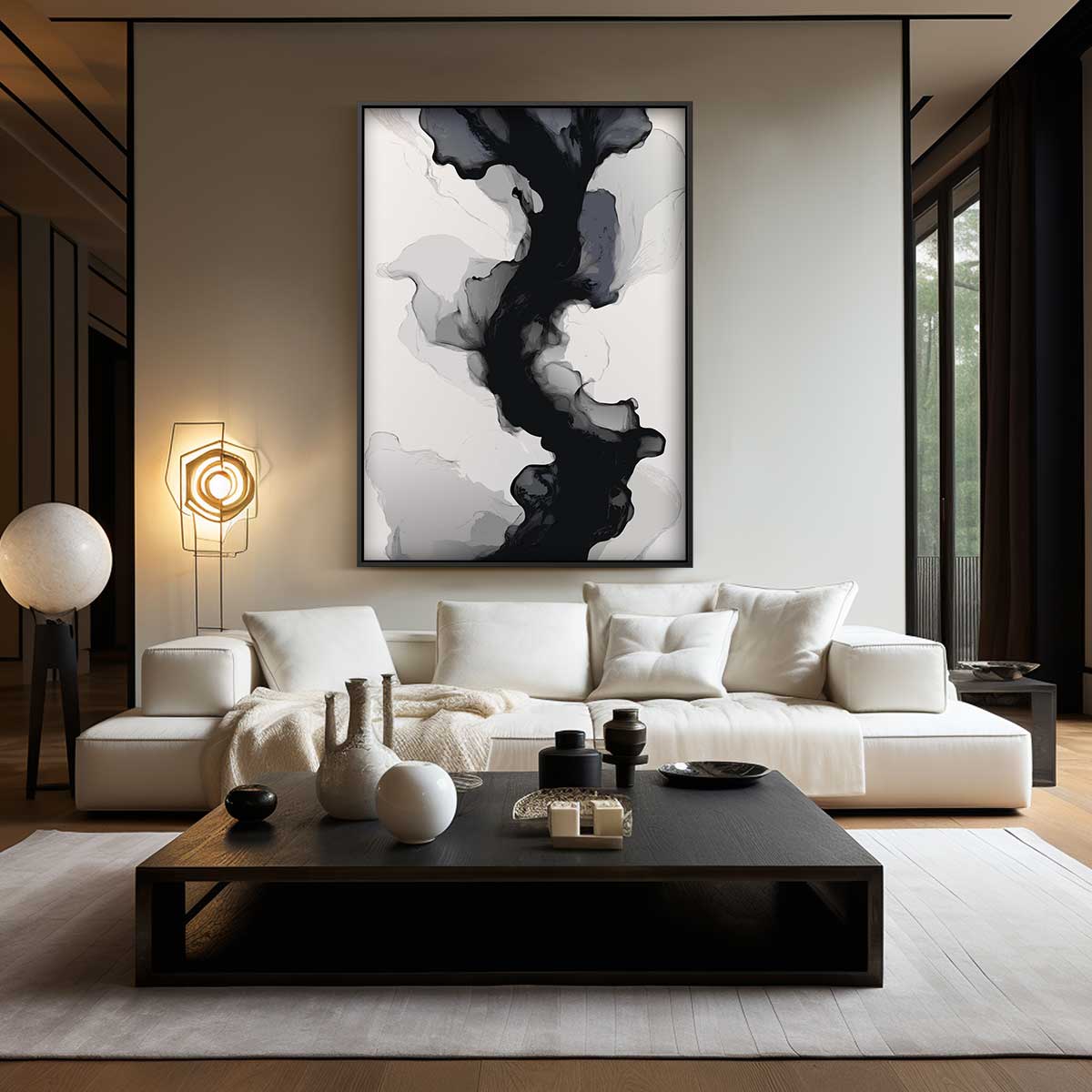 Abstracte Grijs-zwarte Stroming Kunstwerk-canvas-dibond-plexiglas-wanddecoratie-WallArtistic