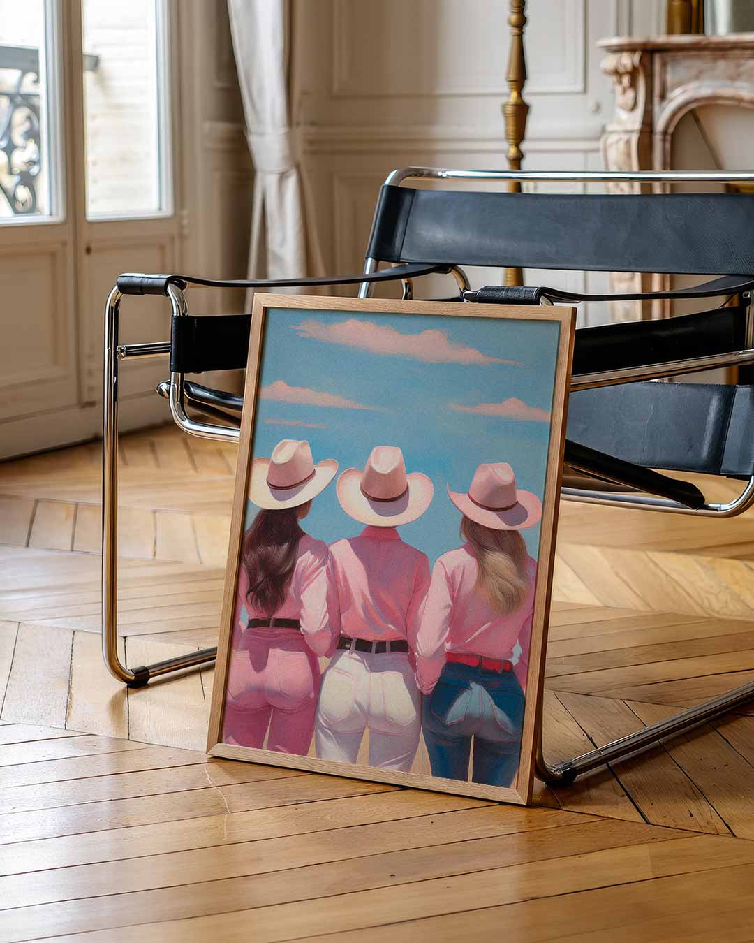 Drie Cowgirls Onder Blauwe Hemel Poster