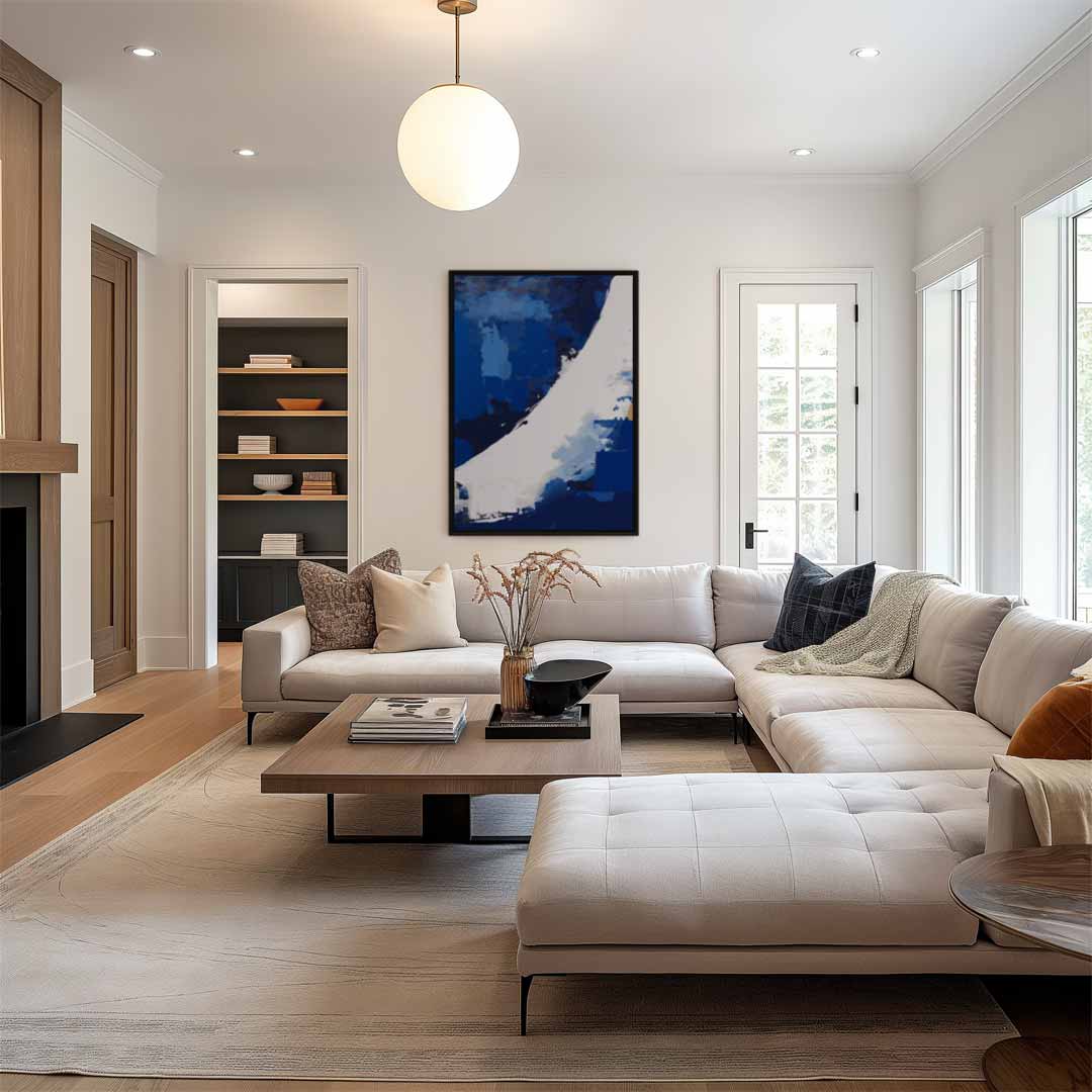 Golvende Blauw Kunstwerk-canvas-dibond-plexiglas-wanddecoratie-WallArtistic