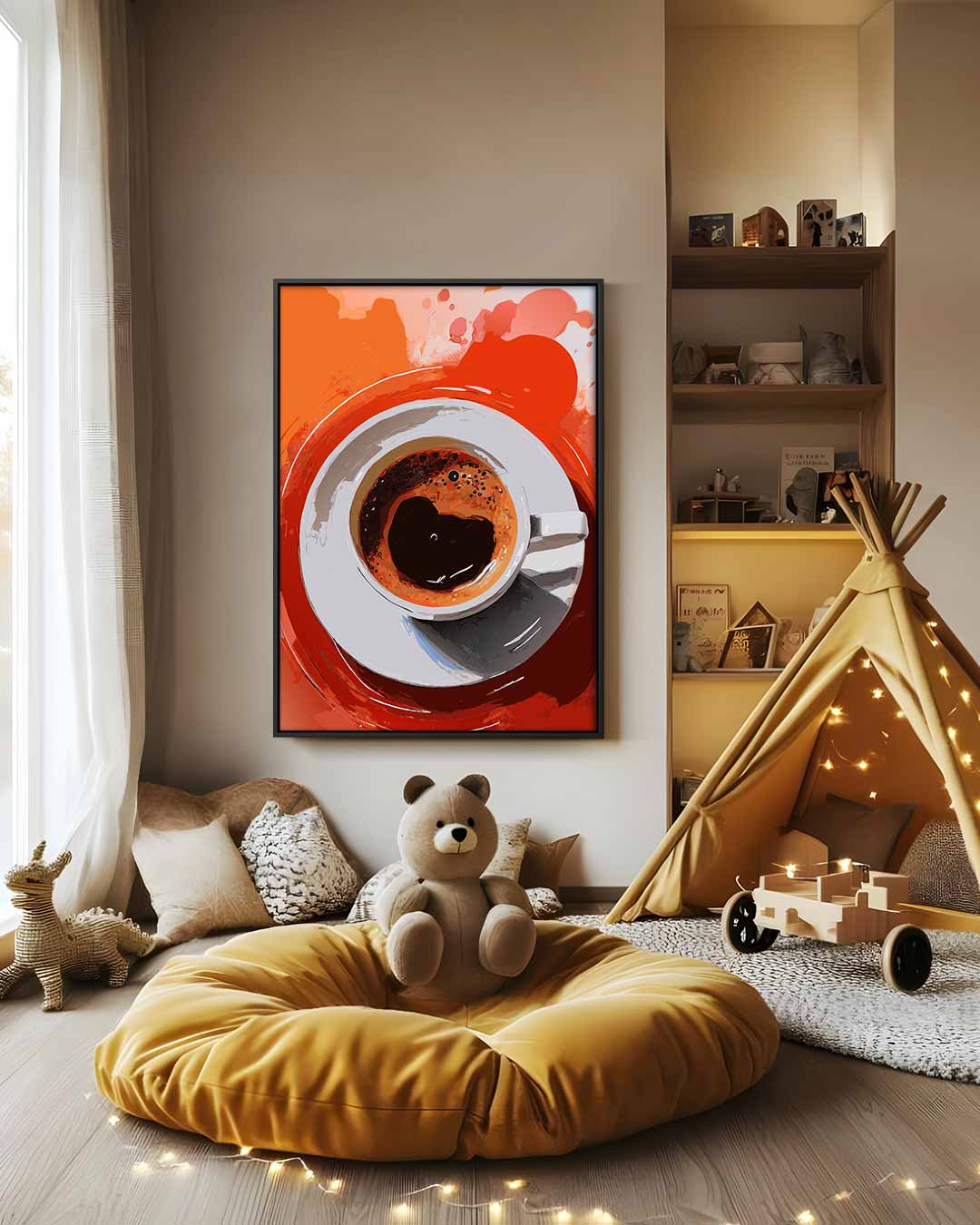 Koffiemoment in Abstracte Stijl Kunstwerk-canvas-dibond-plexiglas-wanddecoratie-WallArtistic