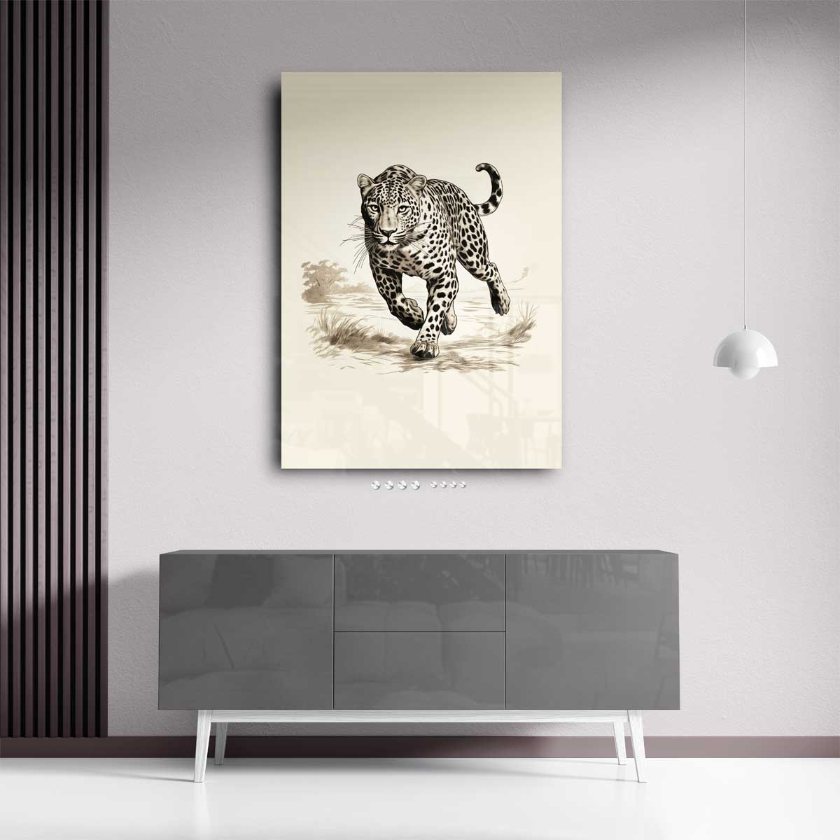 Sierlijke Jachtluipaard in Actie Kunstwerk-canvas-dibond-plexiglas-wanddecoratie-WallArtistic