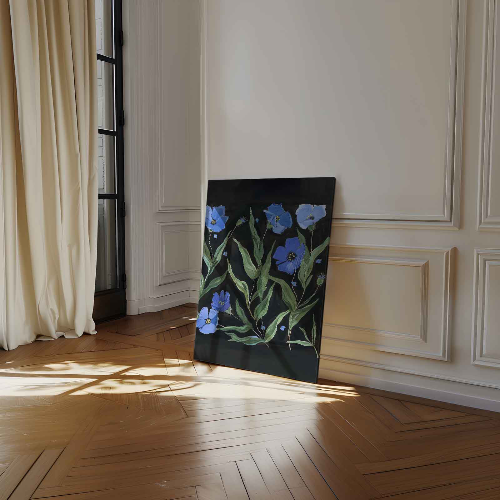 Blauw Bloemenfeest Kunstwerk-canvas-dibond-plexiglas-wanddecoratie-WallArtistic