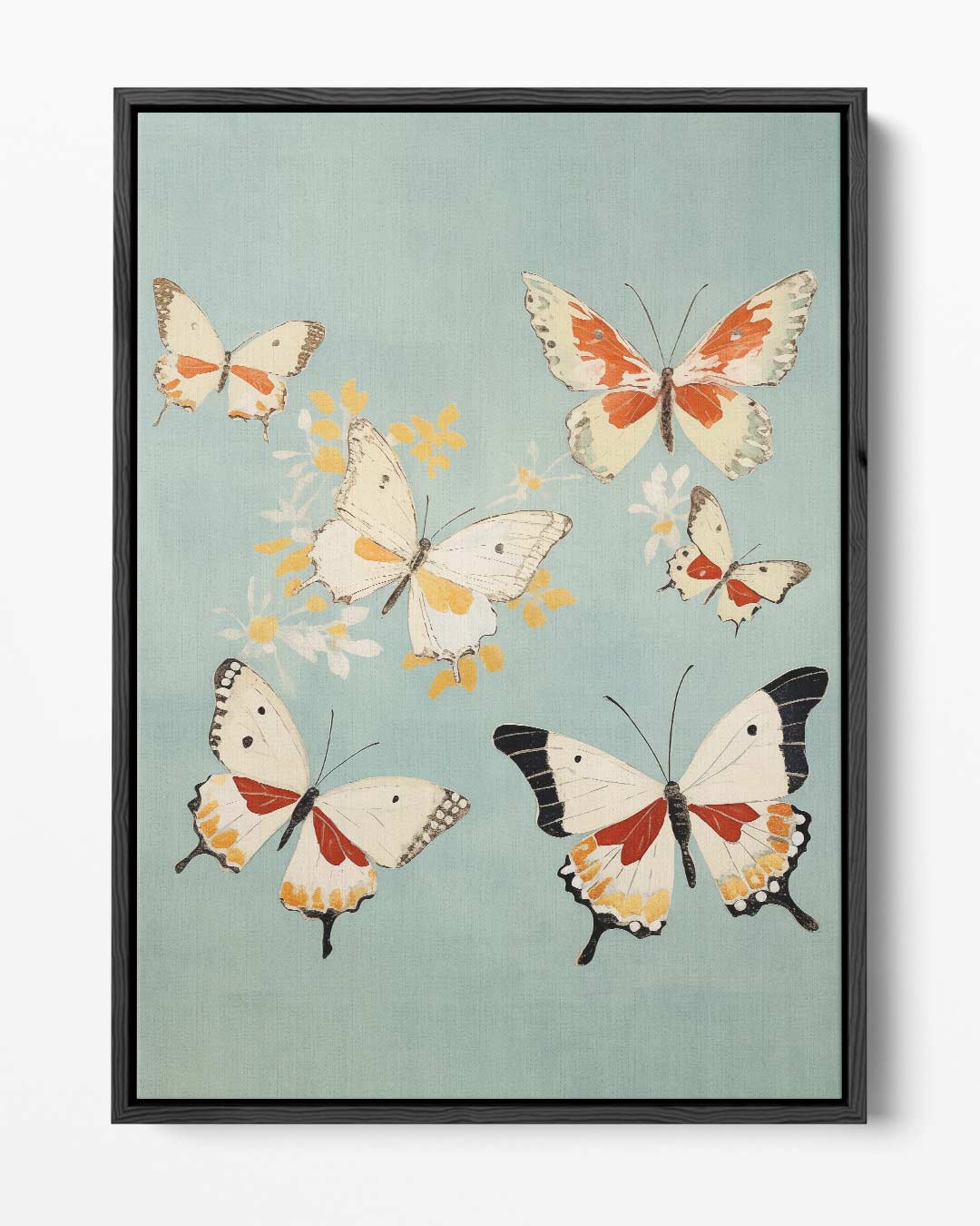 Vliegende Vlinders op Hemelsblauw Kunstwerk-canvas-dibond-plexiglas-wanddecoratie-WallArtistic