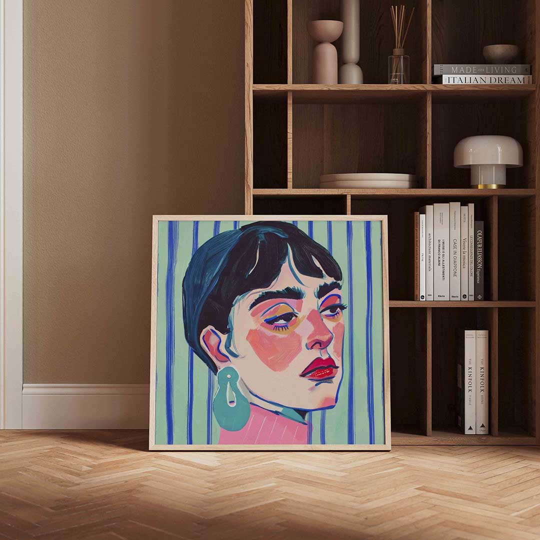 Portret met blauwe strepen Poster