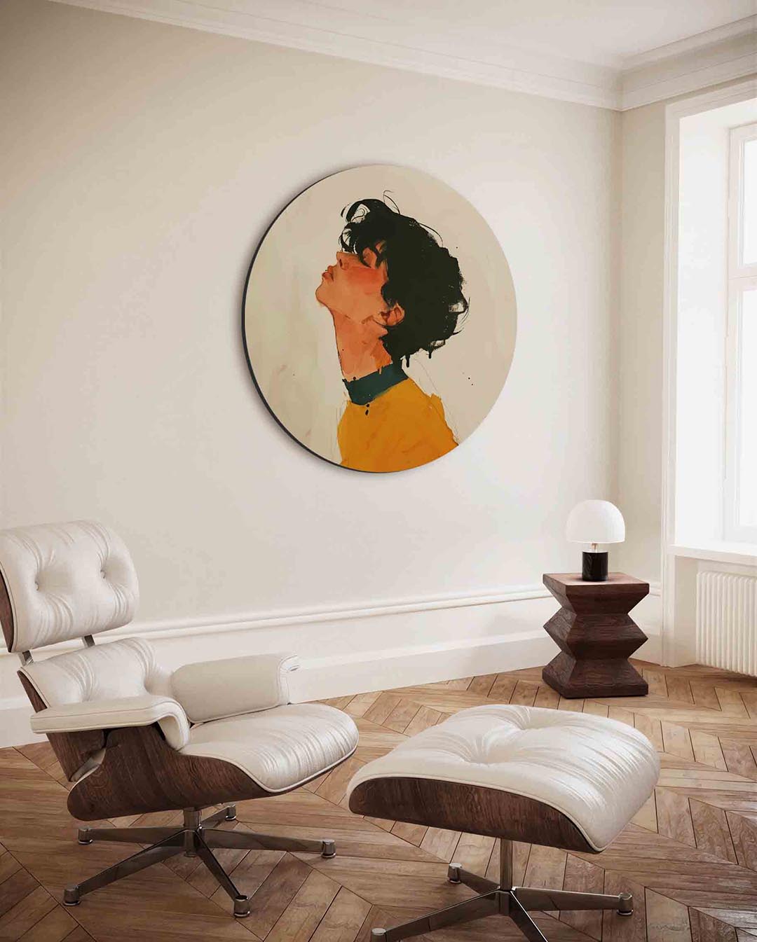 Portret met oranje en zwart Muurcirkel