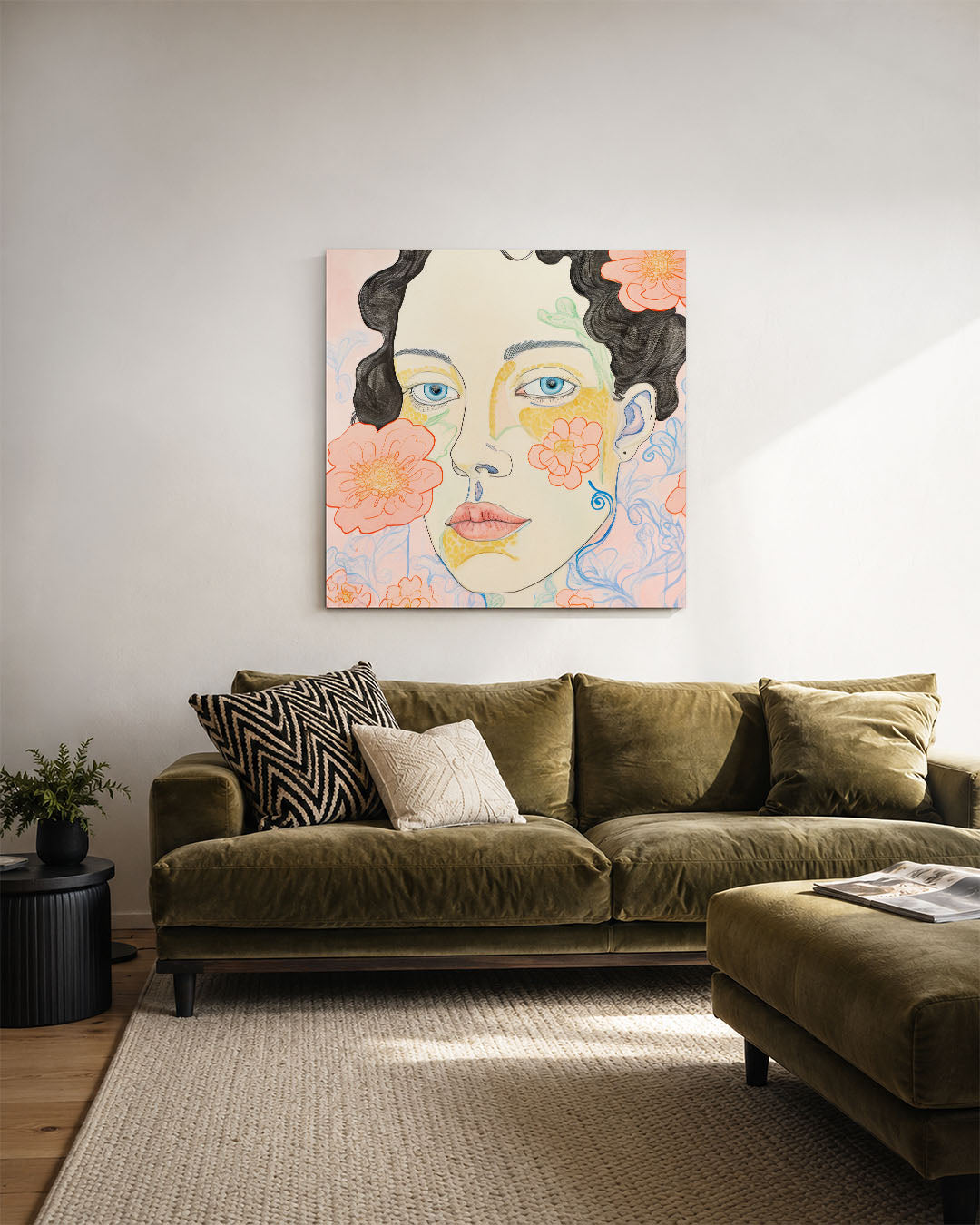 Vrouwelijk portret bloemen Kunstwerk
