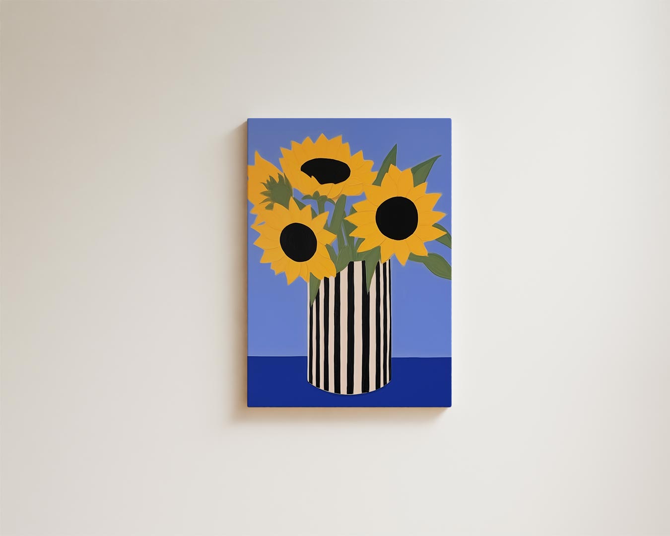 Zonnige Zonnebloemen in Streepjesvaas Kunstwerk-canvas-dibond-plexiglas-wanddecoratie-WallArtistic