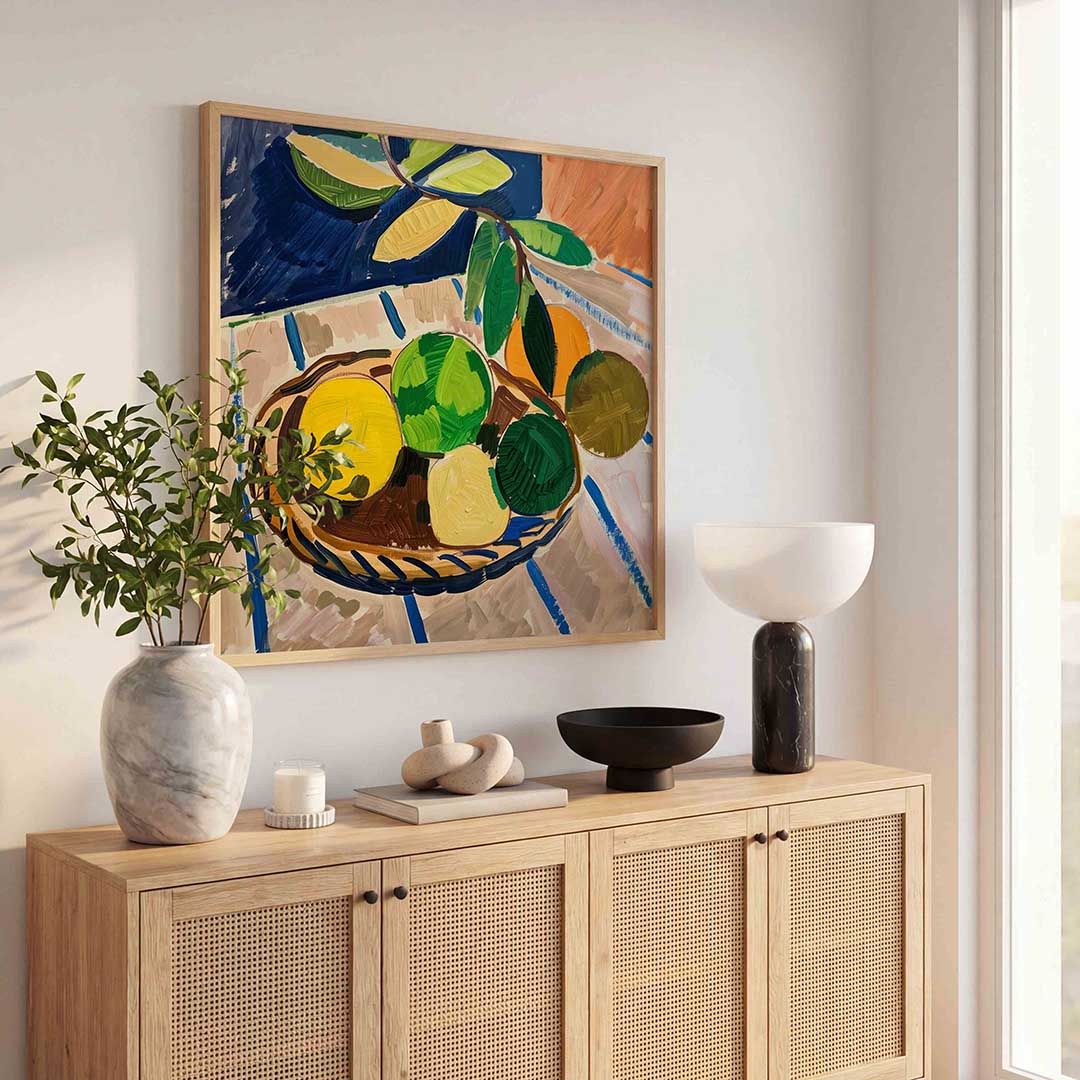 Fruitmand met bladeren Poster