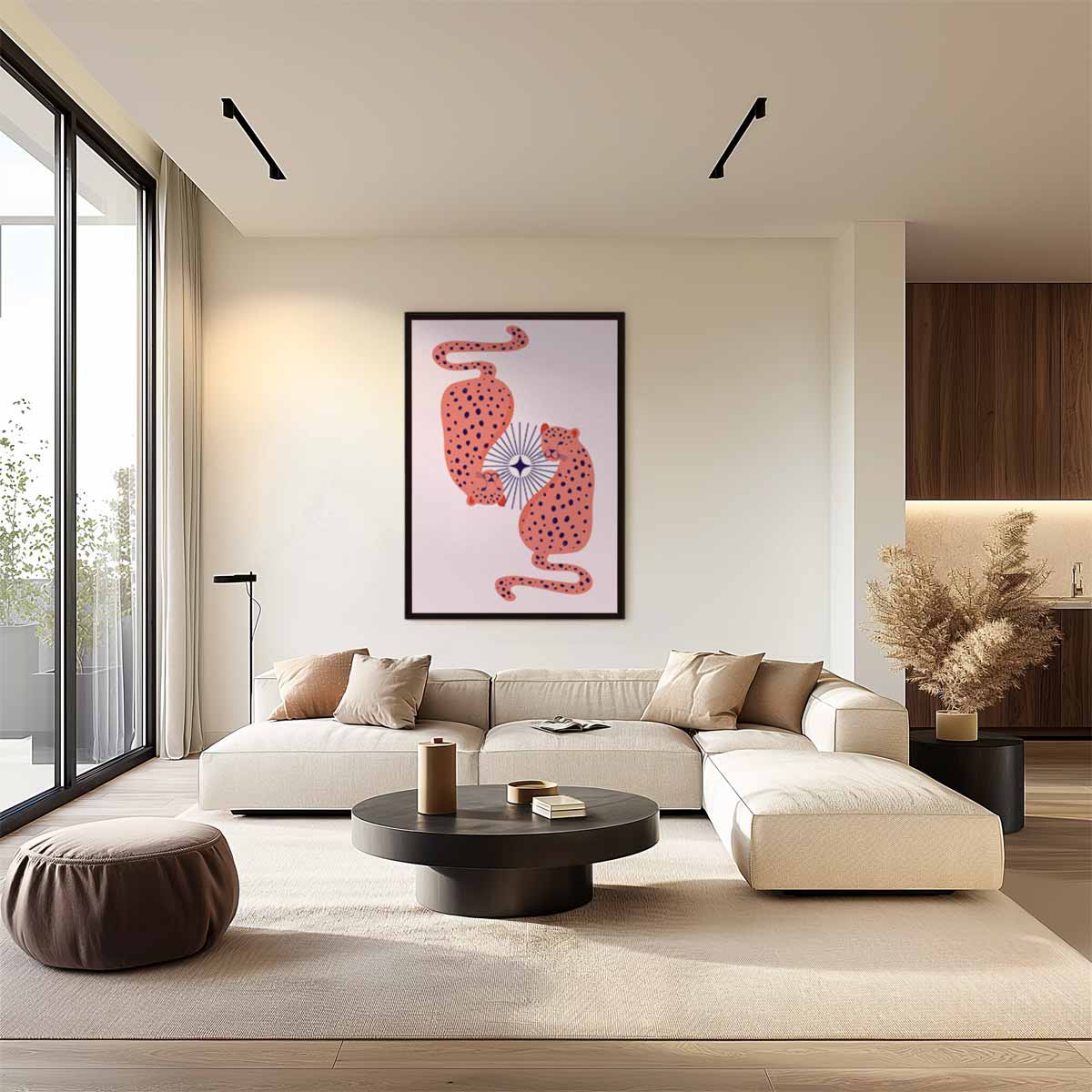 Dromerige Luipaarden op Roze Kunstwerk-canvas-dibond-plexiglas-wanddecoratie-WallArtistic