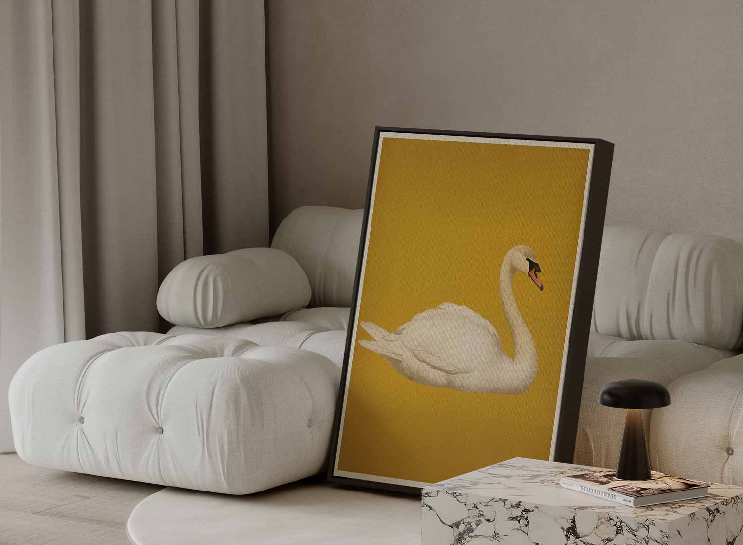Sierlijke Zwaan op Gouden Achtergrond Kunstwerk-canvas-dibond-plexiglas-wanddecoratie-WallArtistic