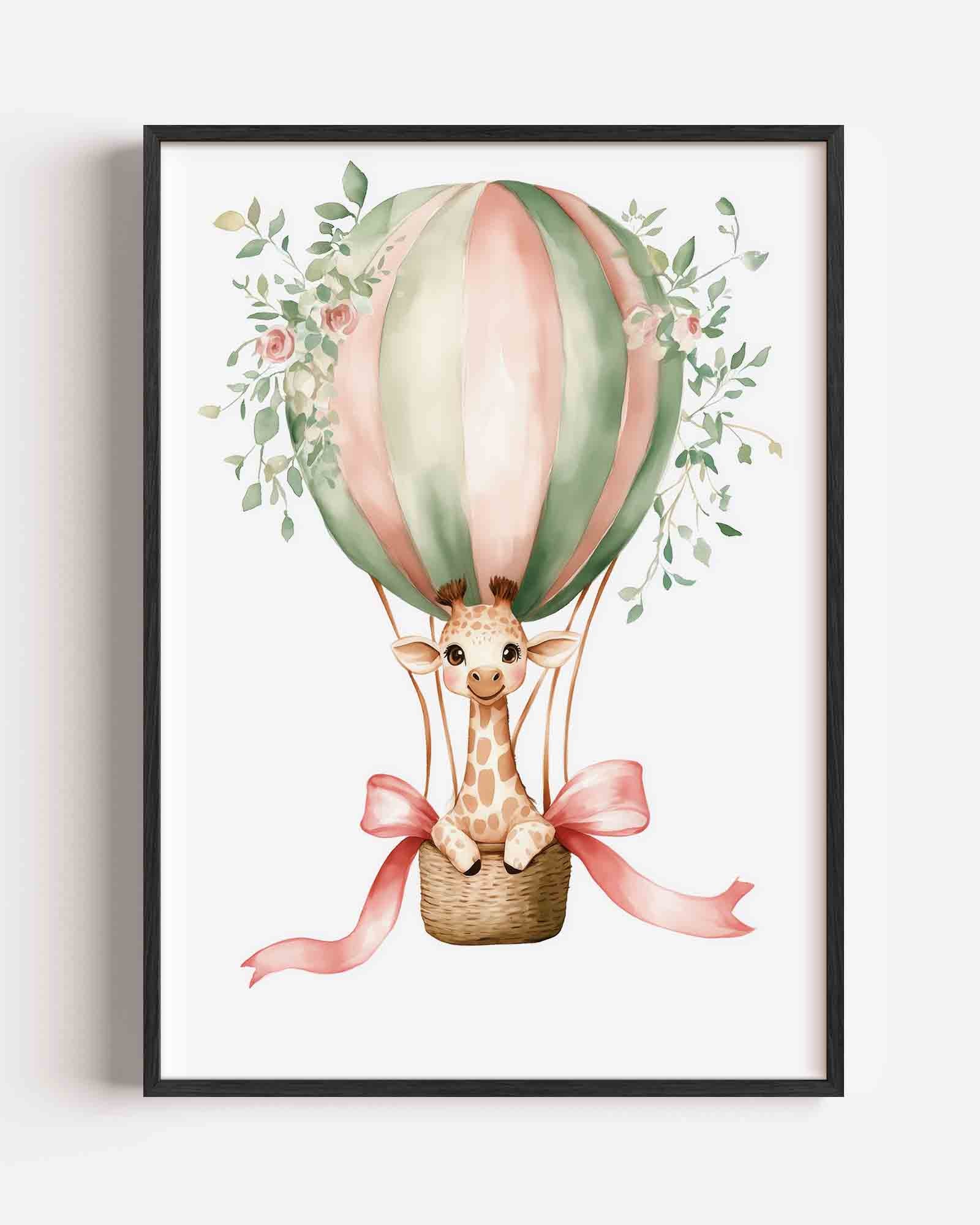 Giraffe in luchtballon Poster