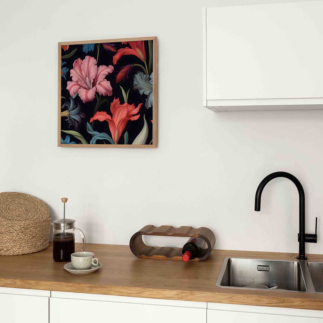 Bloemen op zwarte achtergrond Poster